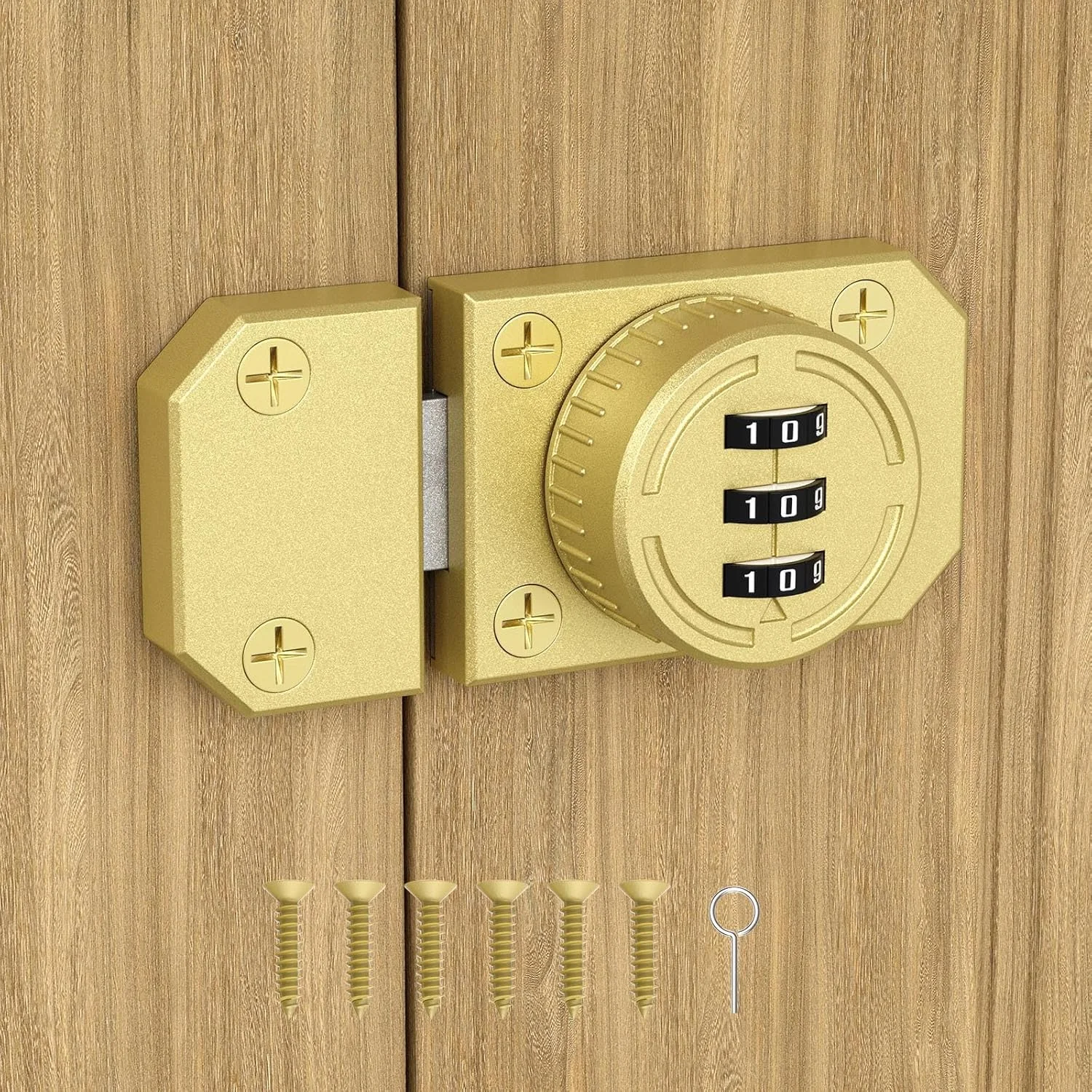 قفل کابینت ترکیبی 3 رقمی YogePote، قفل مکانیکی چرخشی بدون کلید آلیاژ روی با پیچ برای درب انبار، درب یک طرفه، کمد، کشو، کابینت مشروب (1، طلایی)