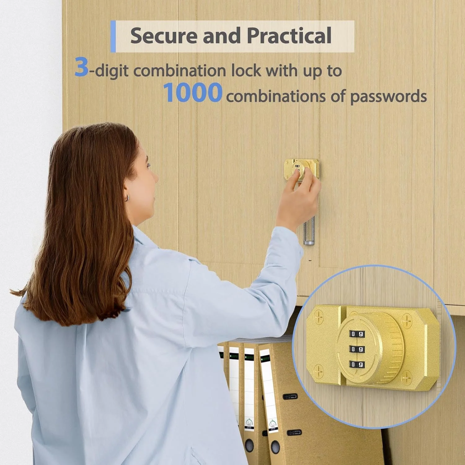 قفل کابینت ترکیبی 3 رقمی YogePote، قفل مکانیکی چرخشی بدون کلید آلیاژ روی با پیچ برای درب انبار، درب یک طرفه، کمد، کشو، کابینت مشروب (1، طلایی)
