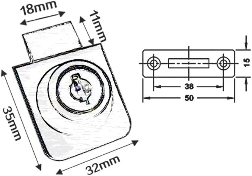 قفل درب شیشه ای ویترین کابینت تک لنگه، روکش کروم، همراه با کلیدهای جداگانه (نقره ای، مناسب شیشه با ضخامت 5-8 میلی متر، بسته 2 عددی)