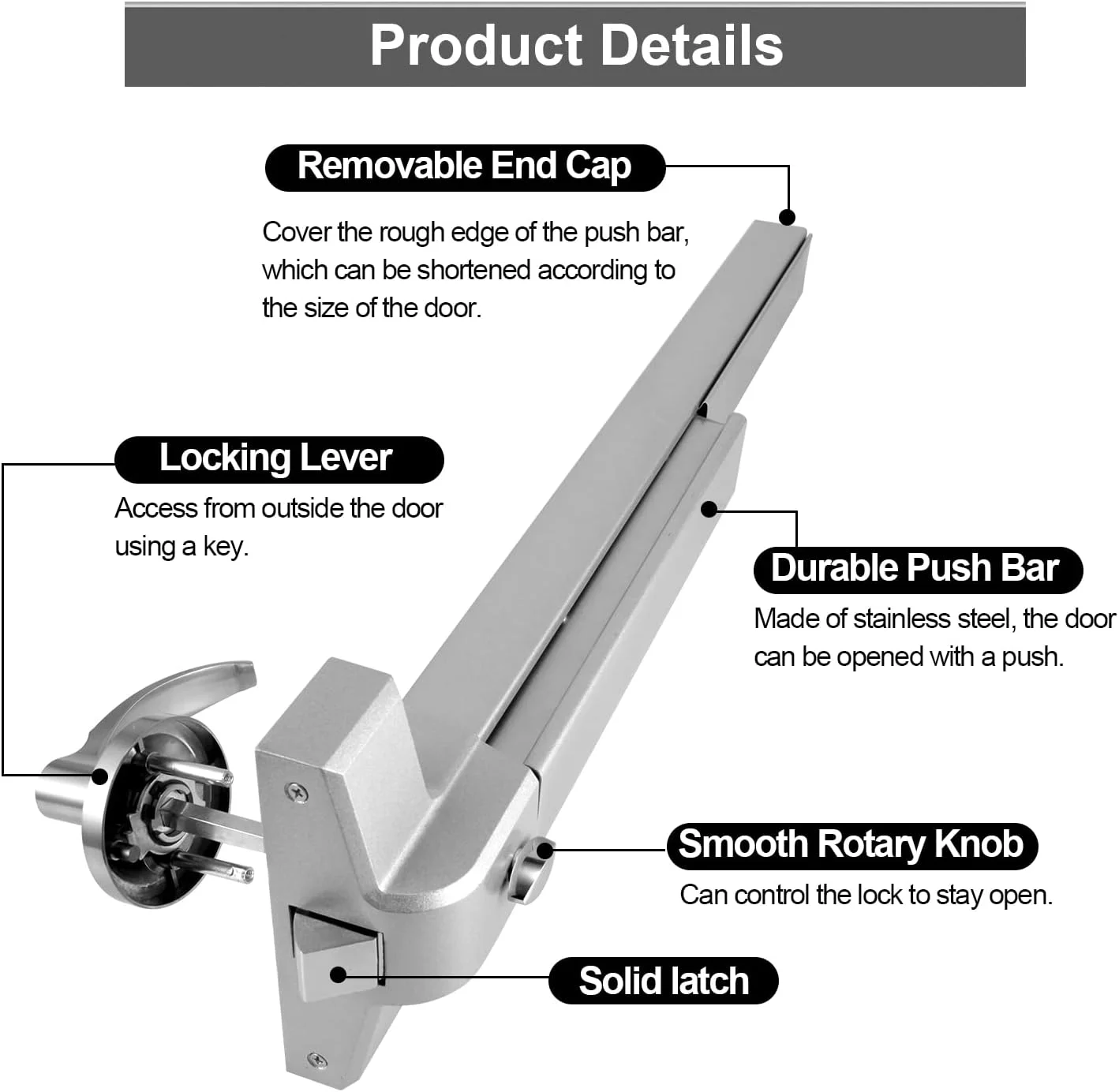 قفل میله فشاری درب BST با اهرم بیرونی - دستگاه خروج اضطراری استیل ضد زنگ برای درب های خروجی اضطراری تجاری فلزی و چوبی 71 تا 90 سانتی متر قفل میله فشاری درب BST با اهرم بیرونی - دستگاه خروج اضطراری استیل ضد زنگ برای درب های خروجی اضطراری تجاری فلزی و چوبی 71 تا 90 سانتی متر