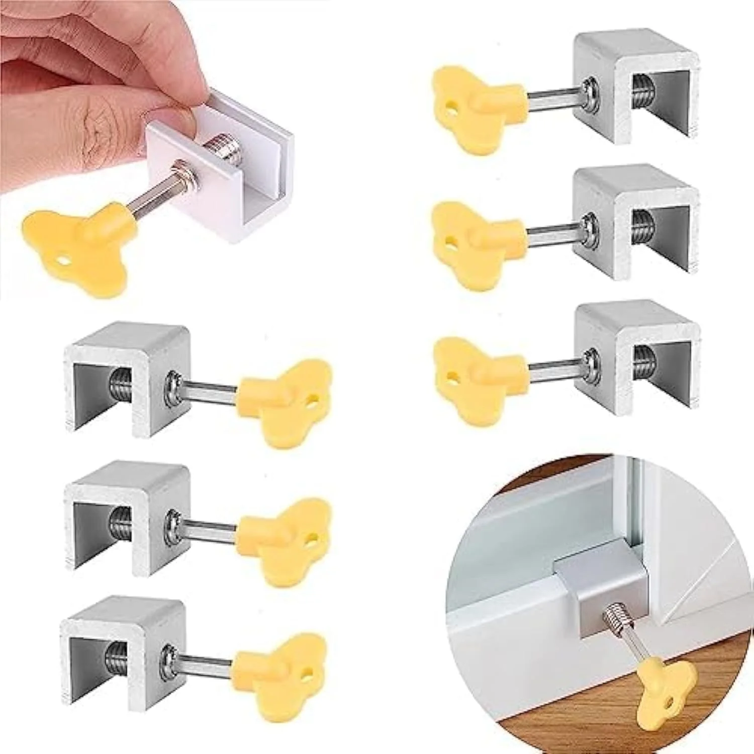 قفل پنجره کشویی خزنه با کلید، 8 ست قفل درب کشویی آلومینیومی برای درب کشویی عمودی و افقی، نصب آسان میله های ایمنی پنجره، قفل های ایمنی قابل تنظیم برای پاسیو اتاق خواب