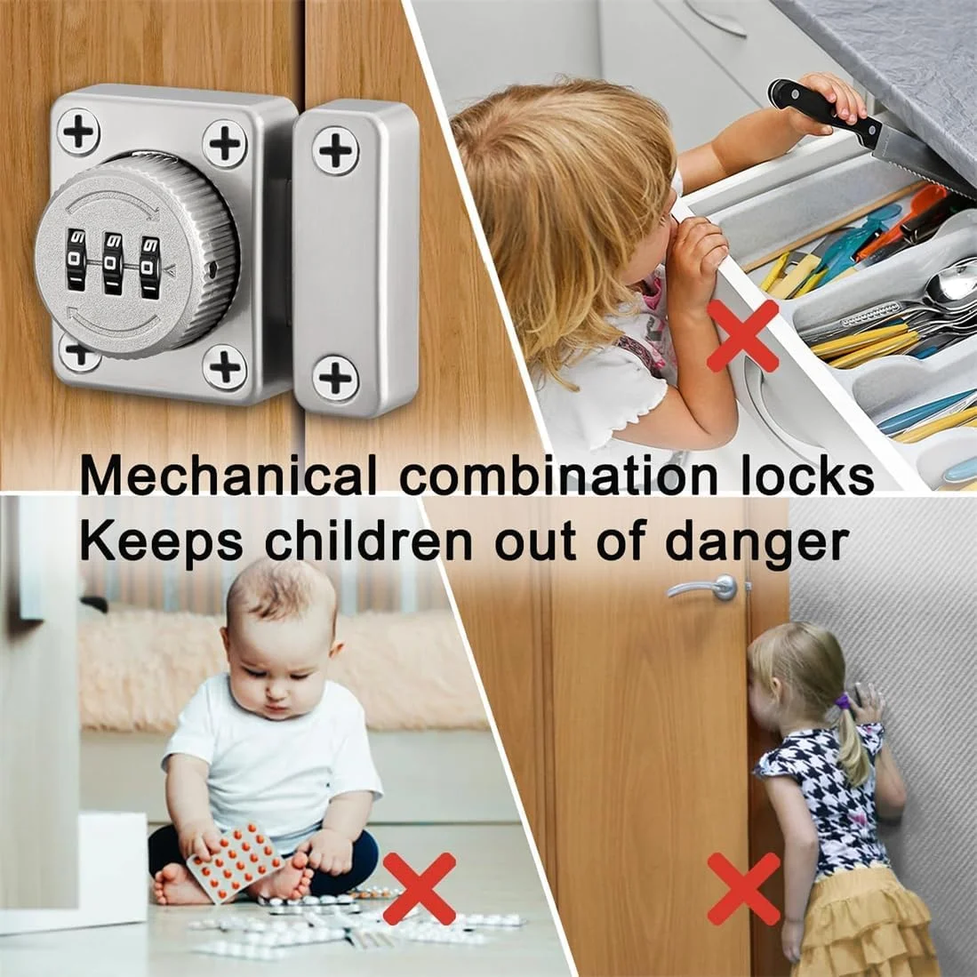 قفل رمزدار درب کابینت، قفل مکانیکی بدون کلید کابینت همراه با پیچ، قفل ایمنی آلیاژ روی، قفل کشویی چرخشی محکم برای کابینت آشپزخانه، کمد، کشو، گاوصندوق، پنجره، نقره ای