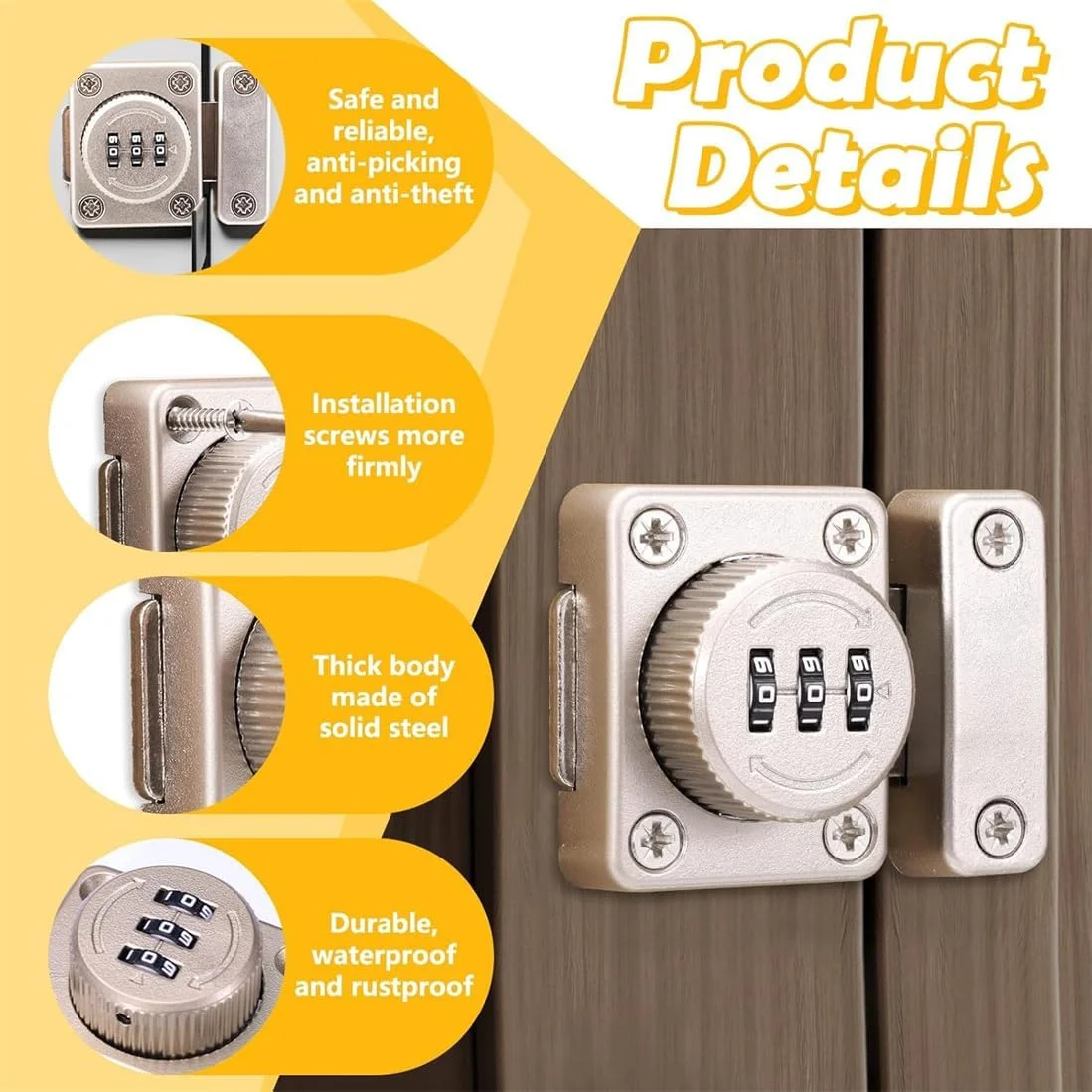 قفل رمزدار درب کابینت، قفل مکانیکی بدون کلید کابینت همراه با پیچ، قفل ایمنی آلیاژ روی، قفل کشویی چرخشی محکم برای کابینت آشپزخانه، کمد، کشو، گاوصندوق، پنجره، نقره ای