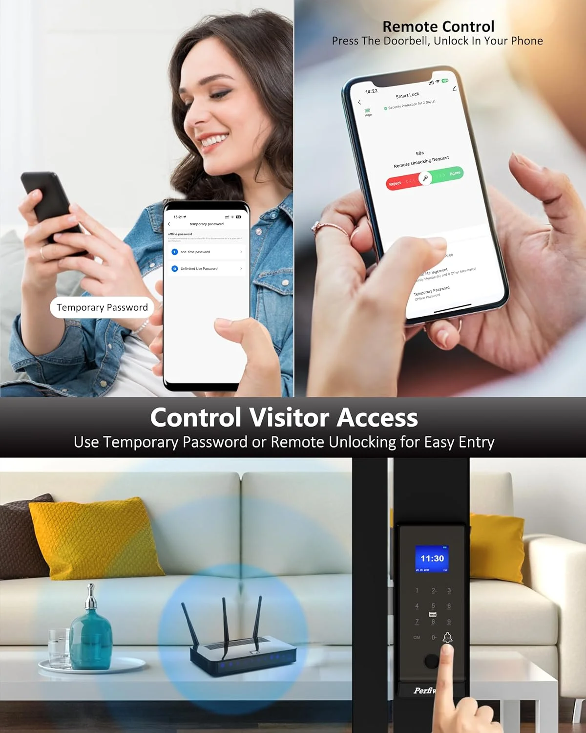 قفل درب شیشه ای کشویی LG2375 با برنامه، صفحه کلید اثر انگشت هوشمند، نقره ای