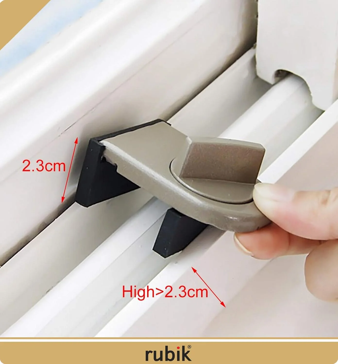 قفل کشویی درب و پنجره روبیک با روکش لاستیکی و قفل ایمنی قابل تنظیم برای ایمنی کودکان (بسته 2 عددی، قهوه ای)