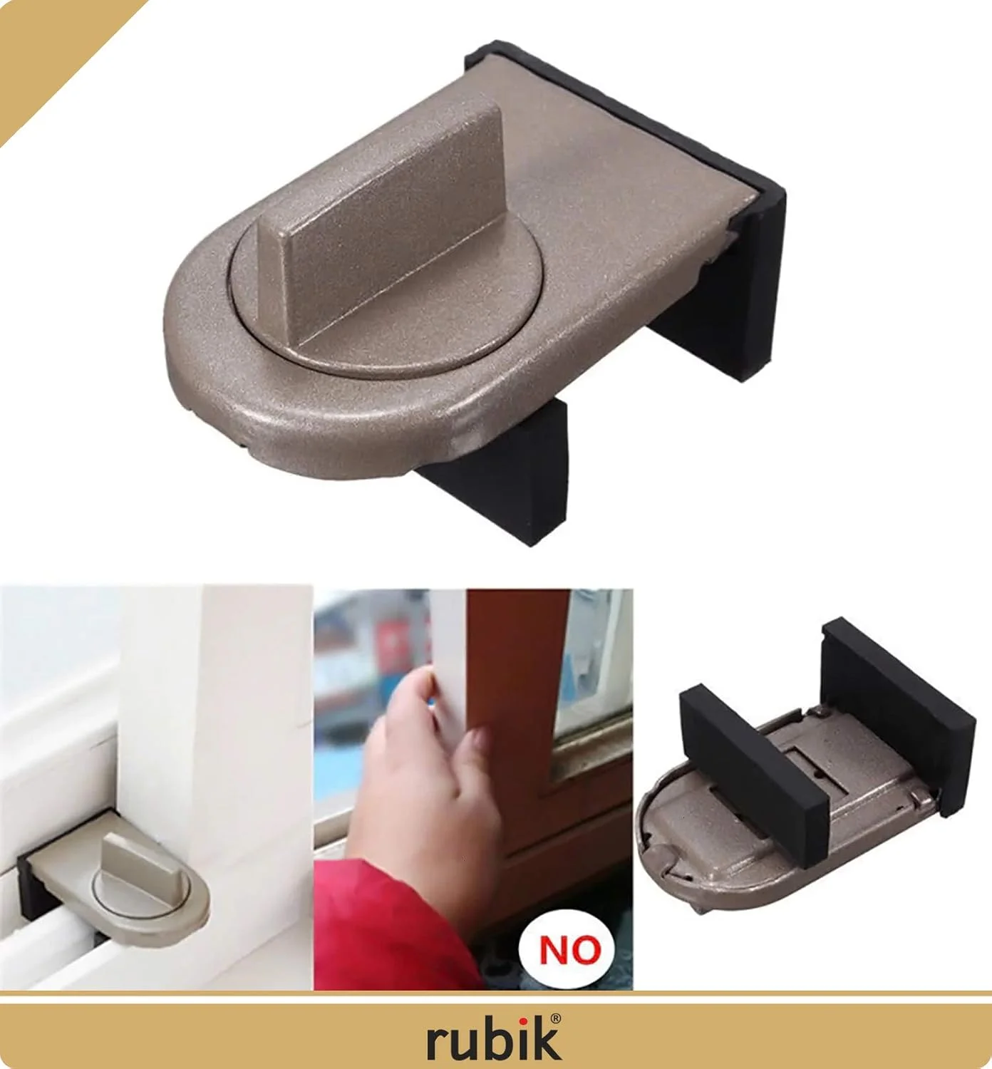 قفل کشویی درب و پنجره روبیک با روکش لاستیکی و قفل ایمنی قابل تنظیم برای ایمنی کودکان (بسته 2 عددی، قهوه ای)