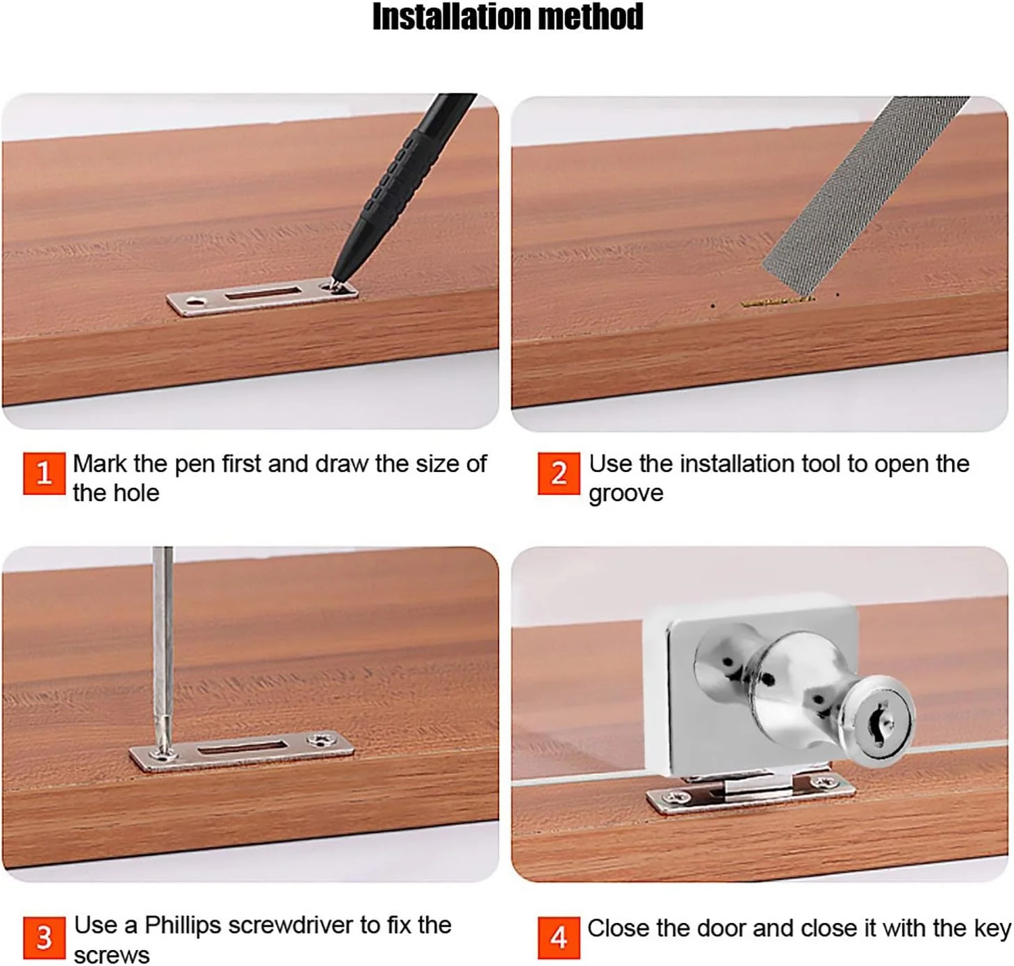 قفل درب شیشه ای کابینت، قفل امنیتی ویترین درب های شیشه ای تک و دوتایی، مناسب برای درب های شیشه ای 5 تا 8 میلی متری، کلید جداگانه بدون نیاز به سوراخ کاری، آلیاژ روی