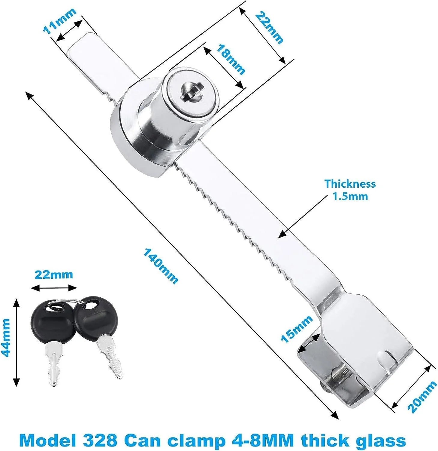 قفل ویترین شیشه ای، 4 عدد قفل جغجغه ای درب شیشه ای کشویی، قفل درب کابینت کشو بادوام، قفل قاب درب کشویی برای ویترین درب کمد صندوق پستی (همراه با 8 کلید)