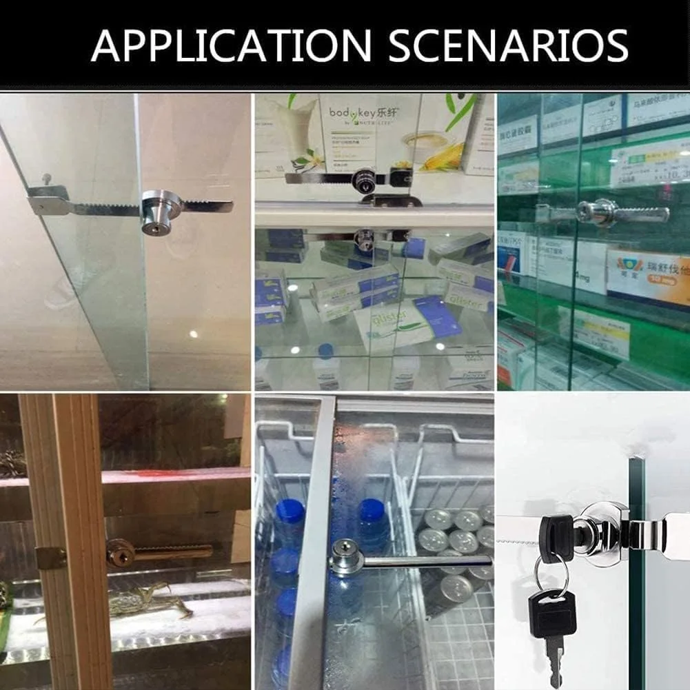 قفل ویترین شیشه ای، 4 عدد قفل جغجغه ای درب شیشه ای کشویی، قفل درب کابینت کشو بادوام، قفل قاب درب کشویی برای ویترین درب کمد صندوق پستی (همراه با 8 کلید)