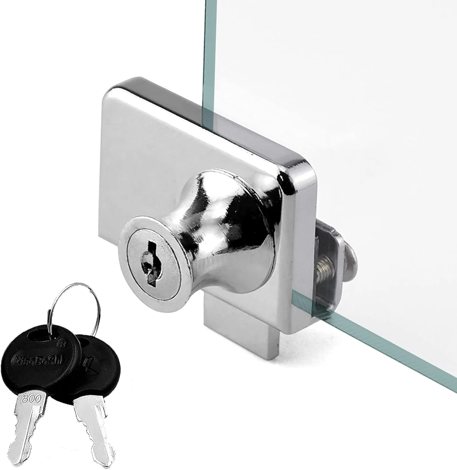 قفل ویترینی NC استیل ضد زنگ بدون نیاز به سوراخکاری، قفل درب شیشه ای کابینت ویترین، قفل درب دوتایی با کلید برای درب شیشه ای 5.5-9.5 میلی متر (1 عدد، کروم، کلید متفاوت) (نقره ای، 409)