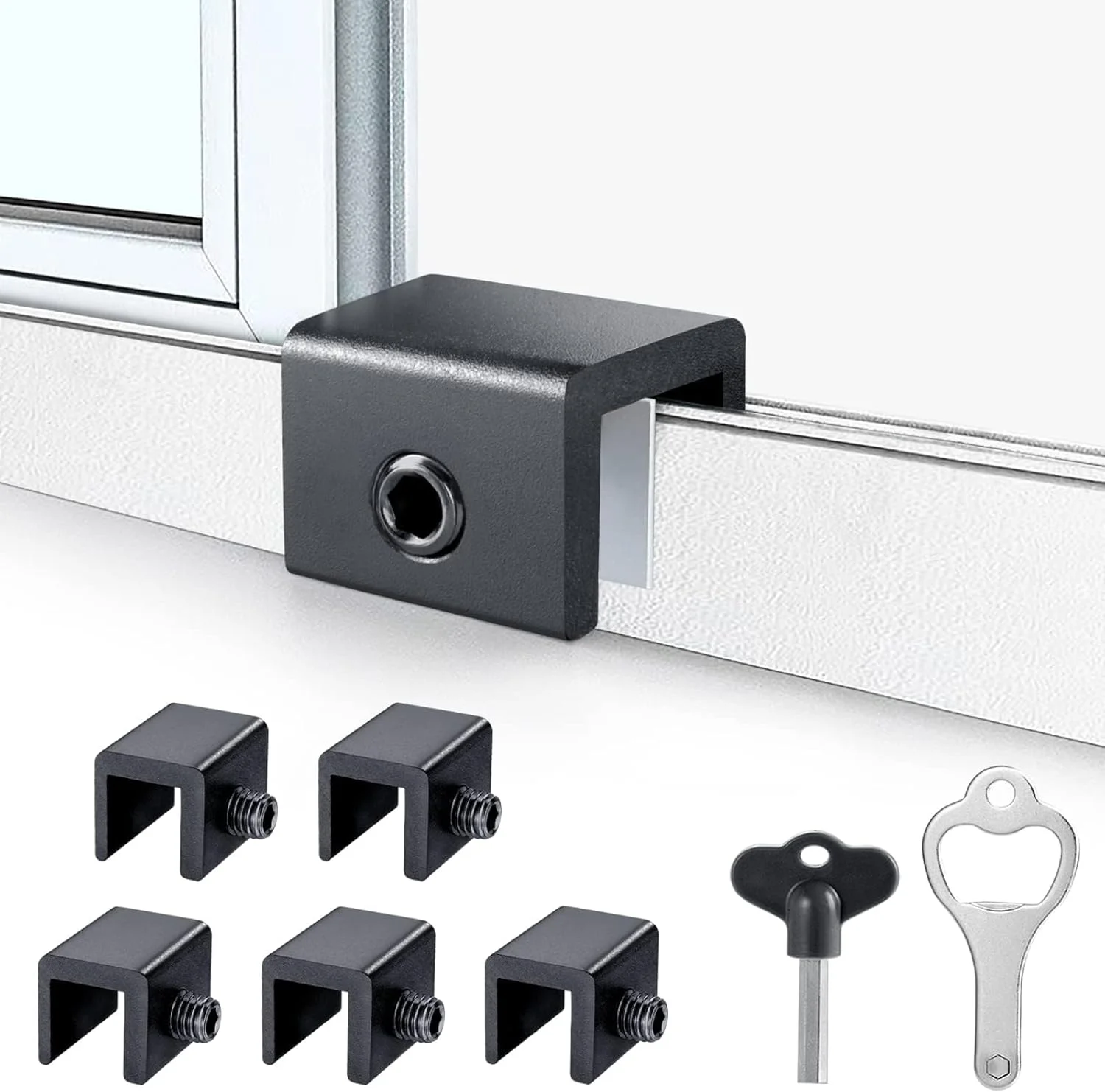 ۶ عدد قفل پنجره کشویی، قفل پنجره قابل تنظیم با کلید، امکان کنترل باز یا بسته شدن جزئی پنجره، قفل پنجره برای درهای پنجره کشویی عمودی و افقی، برای خانه و محل کار (مشکی)