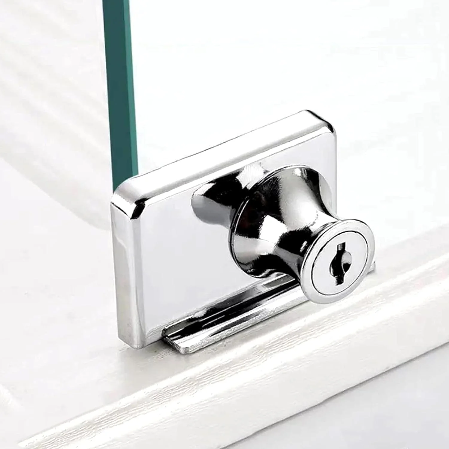 قفل ویترینی NC استیل ضد زنگ بدون نیاز به سوراخکاری، قفل درب شیشه ای کابینت ویترین، قفل درب دوتایی با کلید برای درب شیشه ای 5.5-9.5 میلی متر (1 عدد، کروم، کلید متفاوت) (نقره ای، 409)