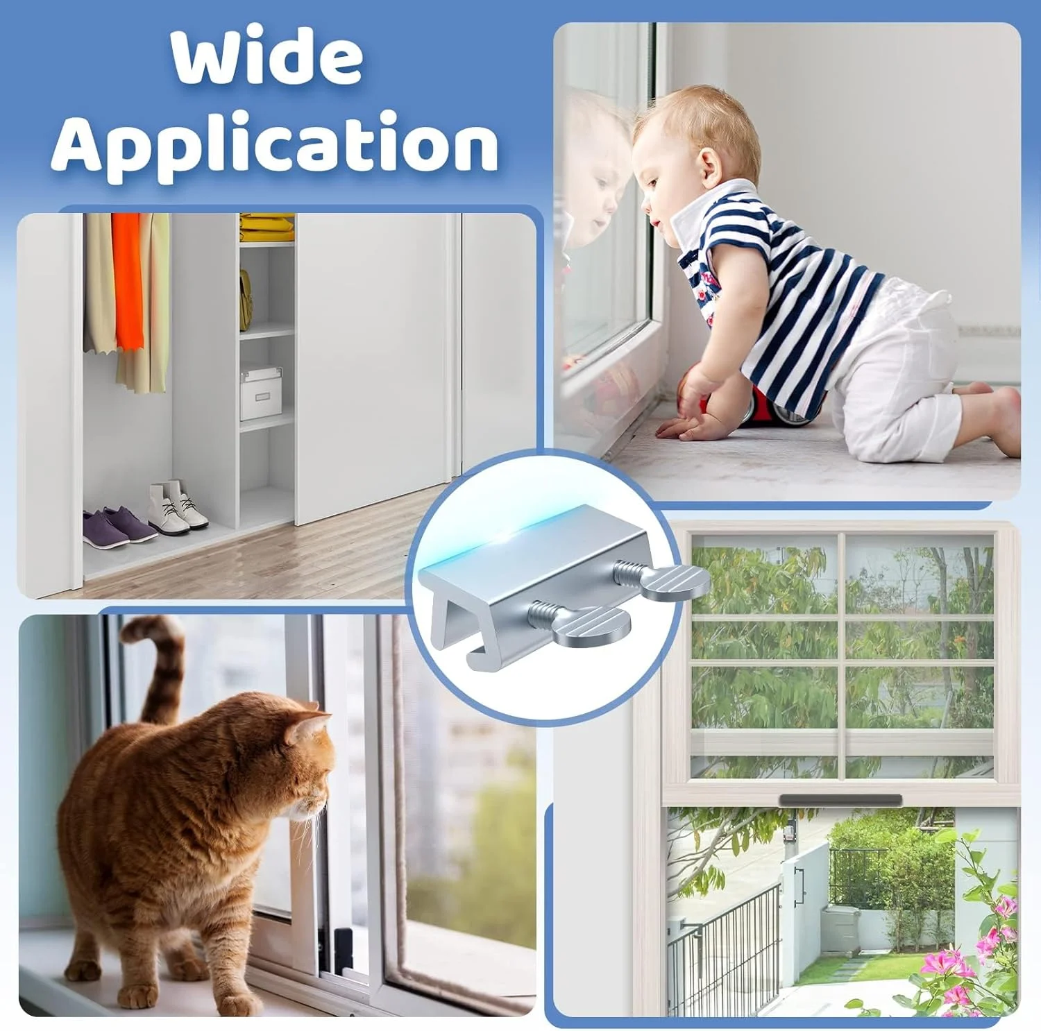 ۴ عدد قفل پنجره و درب کشویی، برای ایمنی منزل و کودک، قفل شیشه ای قابل تنظیم، قفل مسیر پنجره کشویی عمودی و افقی، قفل پنجره وینیل برای اتاق خواب، پاسیو، تهویه مطبوع و کاروان