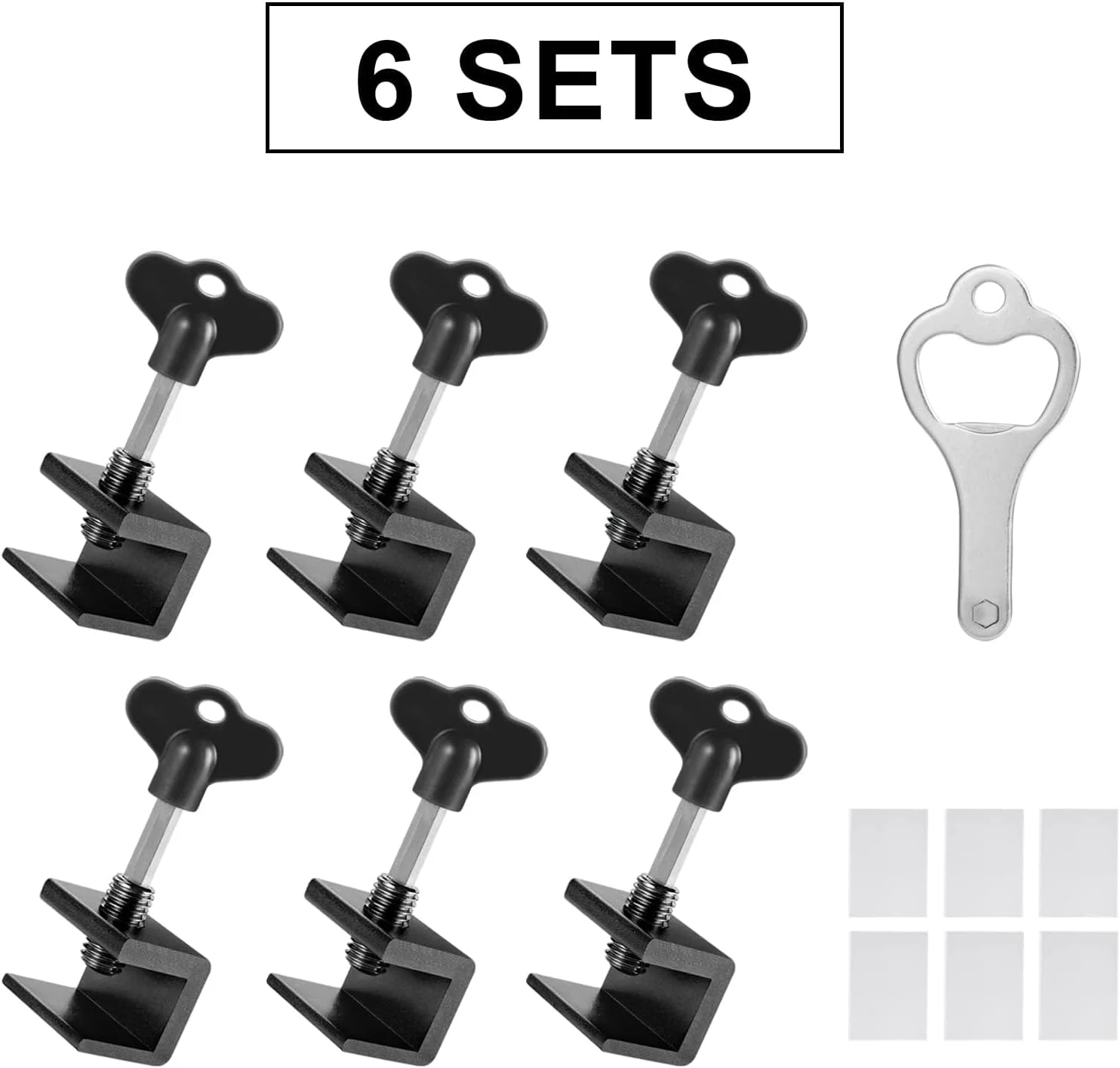 ۶ عدد قفل پنجره کشویی، قفل پنجره قابل تنظیم با کلید، امکان کنترل باز یا بسته شدن جزئی پنجره، قفل پنجره برای درهای پنجره کشویی عمودی و افقی، برای خانه و محل کار (مشکی)