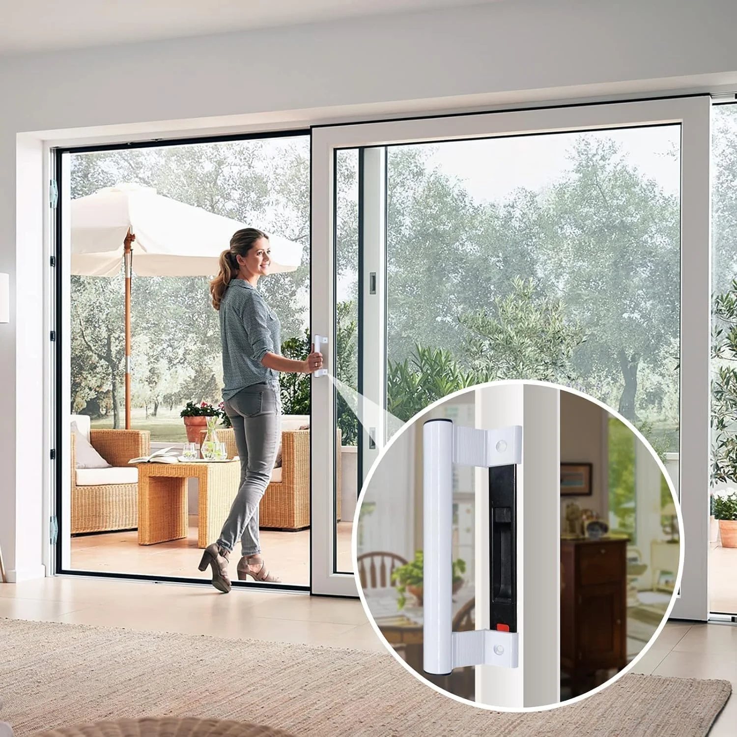 دستگیره درب کشویی آلومینیومی 8 اینچی، دستگیره درب شیشه ای کشویی پاسیو، مناسب برای سوراخ های نصب 6-5/8 اینچی، برای دستگیره درب قدیمی یا آسیب دیده، برای درب های پاسیو و شیشه ای، دستگیره درب جایگزین