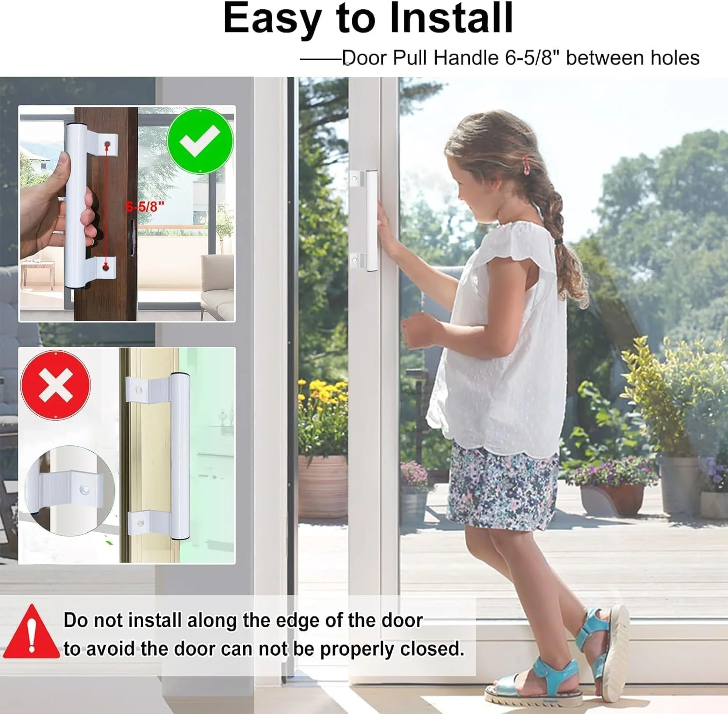 دستگیره درب کشویی آلومینیومی 8 اینچی، دستگیره درب شیشه ای کشویی پاسیو، مناسب برای سوراخ های نصب 6-5/8 اینچی، برای دستگیره درب قدیمی یا آسیب دیده، برای درب های پاسیو و شیشه ای، دستگیره درب جایگزین