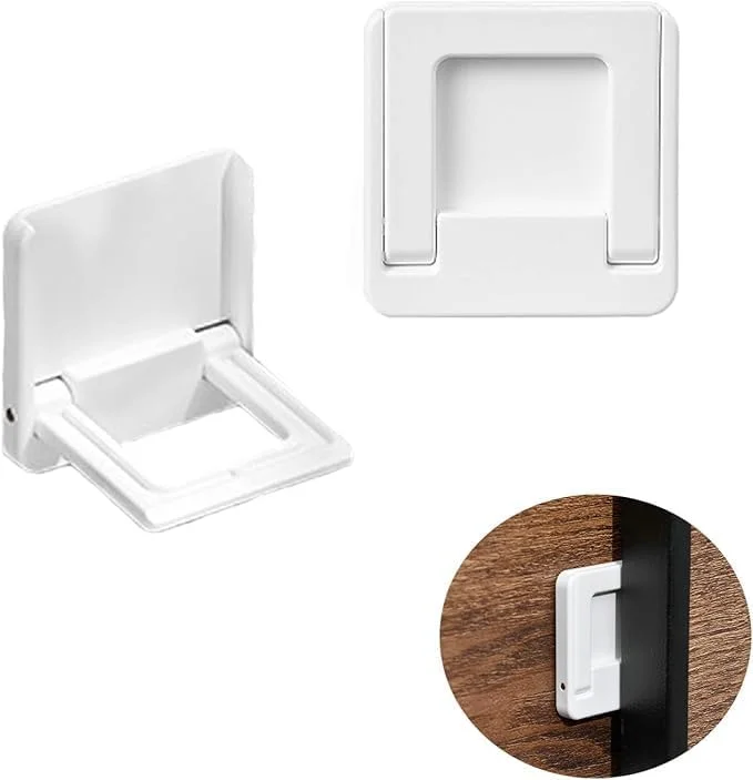 قفل درب شیشه ای کشویی کودک، بسته 4 عددی قفل ایمنی پنجره کشویی کودک تاشو برچسب چسبنده ایمنی بدون پانچ دستگیره برای درهای پاسیو و کمد (سفید)