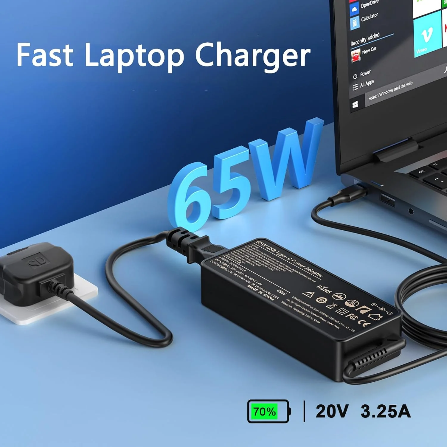 شارژر لپ تاپ 65 واتی USB C سازگار با جدیدترین لپ تاپ های لنوو ThinkPad Ideapad Legion Go، HP، Dell، ASUS، Acer، Samsung Galaxy، Huawei، MSI و سایر کروم بوک های Type C آداپتور برق جهانی شارژر لپ تاپ 65 واتی USB C سازگار با جدیدترین لپ تاپ های لنوو ThinkPad Ideapad Legion Go، HP، Dell، ASUS، Acer، Samsung Galaxy، Huawei، MSI و سایر کروم بوک های Type C آداپتور برق جهانی