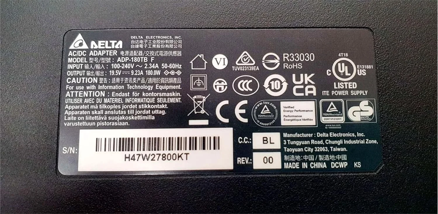 آداپتور AC لپ تاپ گیمینگ 180 واتی دلتا سازگار با MSI GT60 GT70 GT683 GX60 GT780 ADP-180EB D, GF62 8RC ADP-180TB FBL 19.5V 9.23A منبع تغذیه PSU پین 5.5mm*2.5mm آداپتور AC لپ تاپ گیمینگ 180 واتی دلتا سازگار با MSI GT60 GT70 GT683 GX60 GT780 ADP-180EB D, GF62 8RC ADP-180TB FBL 19.5V 9.23A منبع تغذیه PSU پین 5.5mm*2.5mm