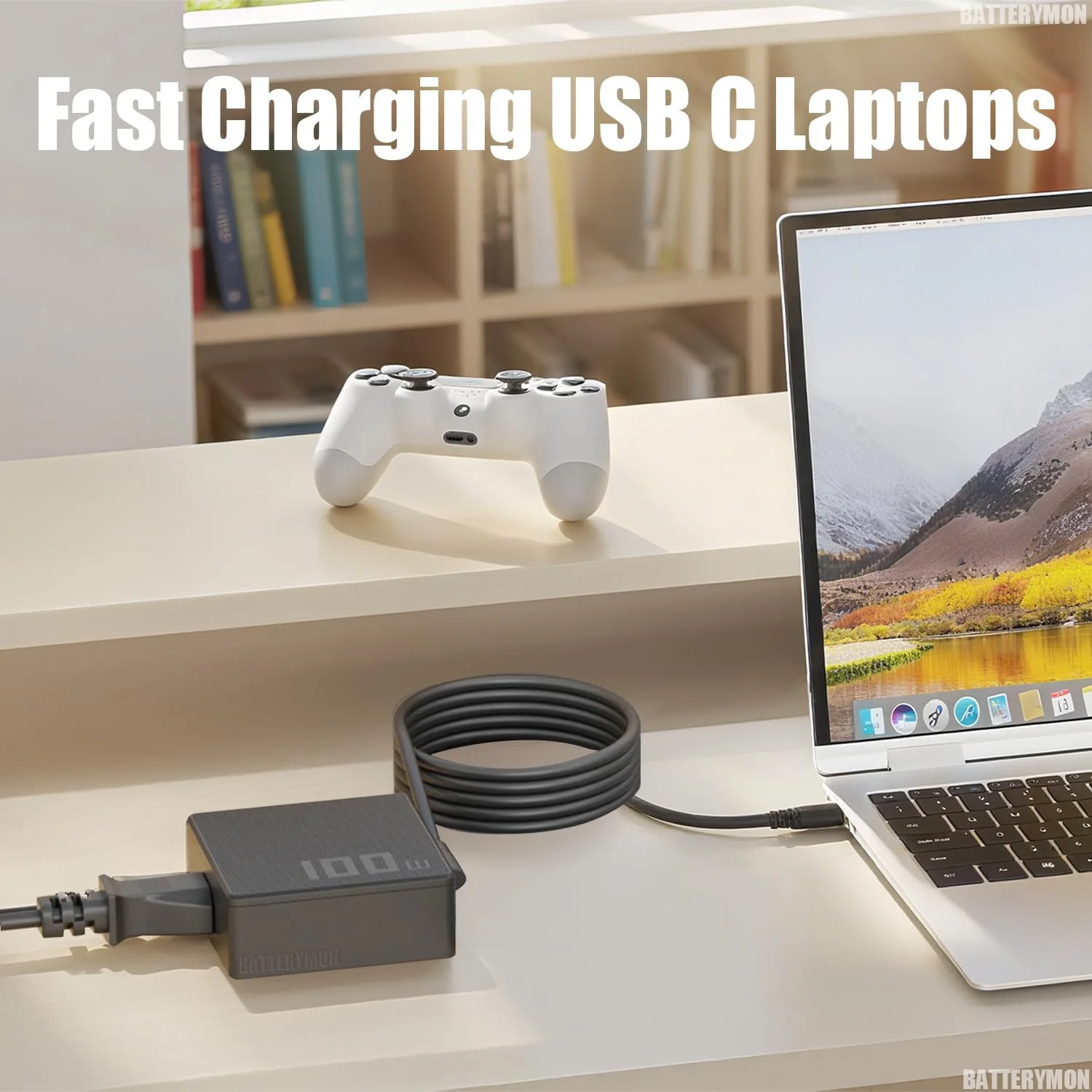 آداپتور AC 100W USB-C سازگار با کنسول بازی دستی Asus Rog Ally X، Legion Go S، MSI Claw، داک ROG Flow X13 GV301 GV302 Z13 GZ301 و لپ تاپ های ZenBook 14 14X Zephyrus M16 GU604 GU604VI