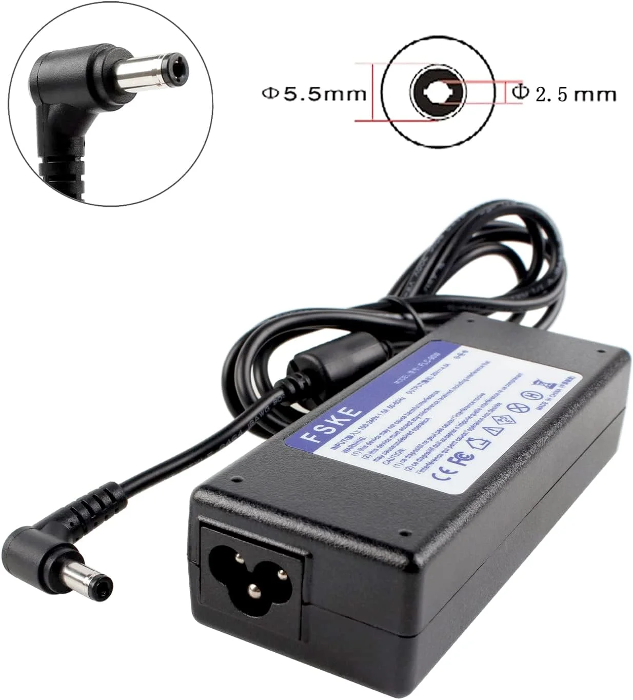 شارژر لپ تاپ یونیورسال 120 واتی 19 ولت 6.32 آمپر FSKE برای ASUS LENOVO TOSHIBA MSI GL552VW TUF FX504GM ZenBook Pro FX504 Rog G550 و غیره، منبع تغذیه آداپتور AC، کانکتور: 5.5 * 2.5 میلی متر