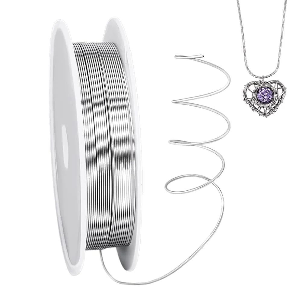 سیم فلزی 7 متری 0.5 میلی متری PH PandaHall برای ساخت جواهرات، سیم جواهرسازی آهنی مقاوم در برابر کدر شدن، سیم مهره با روکش نقره ای برای لوازم ساخت جواهرات و صنایع دستی DIY، گیج 25