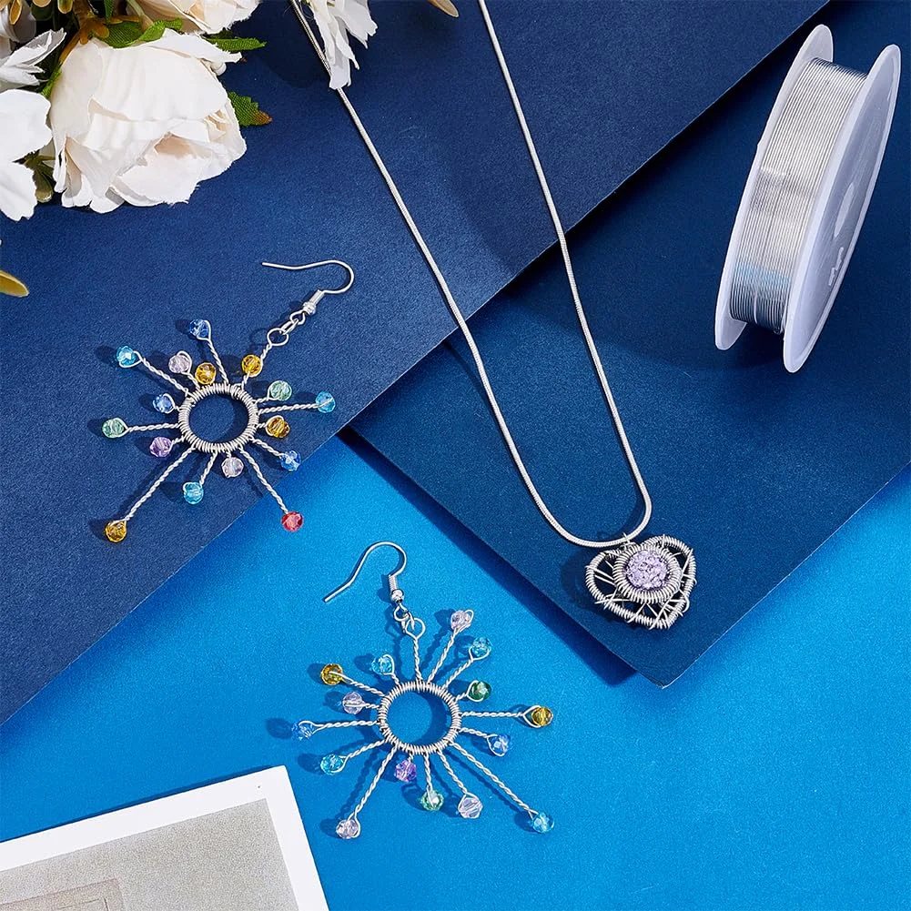 سیم فلزی 7 متری 0.5 میلی متری PH PandaHall برای ساخت جواهرات، سیم جواهرسازی آهنی مقاوم در برابر کدر شدن، سیم مهره با روکش نقره ای برای لوازم ساخت جواهرات و صنایع دستی DIY، گیج 25