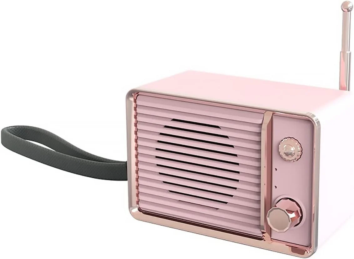 اسپیکر بلوتوثی رادیو قدیمی صورتی، بلندگوهای استریو بی سیم، بلندگوهای قابل حمل با صدای قدرتمند کارت TF (رنگ: Hortelé)