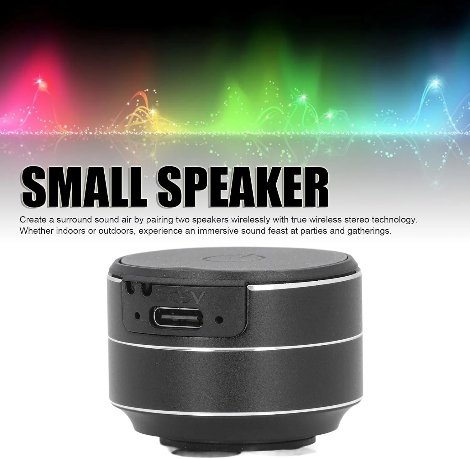 اسپیکر بلوتوثی قابل حمل 5.3، اسپیکر صدای استریو بدون سیم با مکنده، اسپیکر دوش 3 وات 4 اهم 27 میلی متری، مناسب برای مهمانی خانگی ساحل در فضای باز، برای تولد کریسمس (مشکی)
