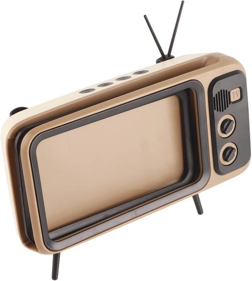 اسپیکر طرح تلویزیون قدیمی XUMIUZIY، بلندگو برای پایه تلفن همراه زیر 6 اینچ، اسپیکر استریو HD طرح تلویزیون قدیمی، قابل حمل (خاکستری)