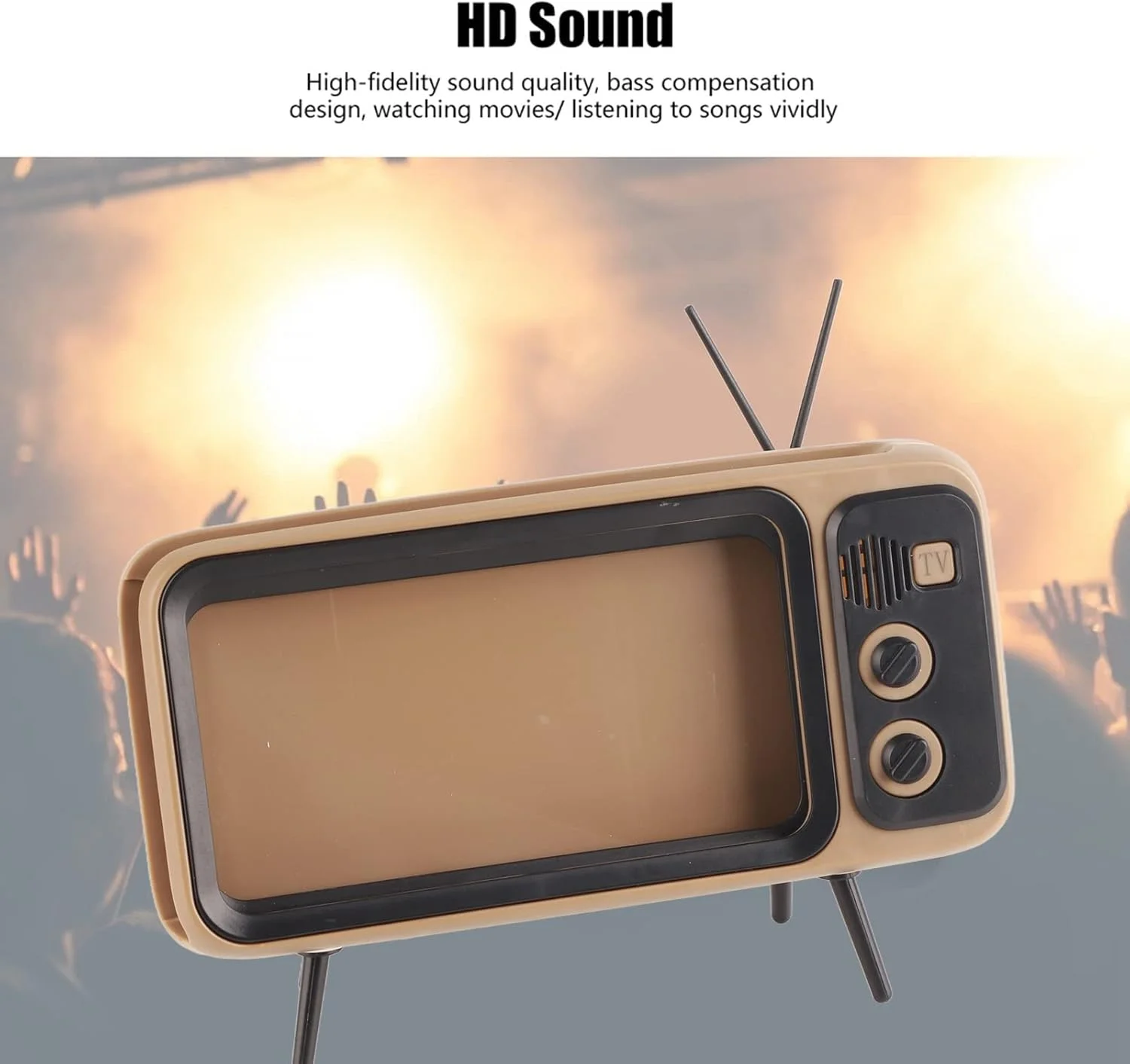 اسپیکر طرح تلویزیون قدیمی XUMIUZIY، بلندگو برای پایه تلفن همراه زیر 6 اینچ، اسپیکر استریو HD طرح تلویزیون قدیمی، قابل حمل (خاکستری)
