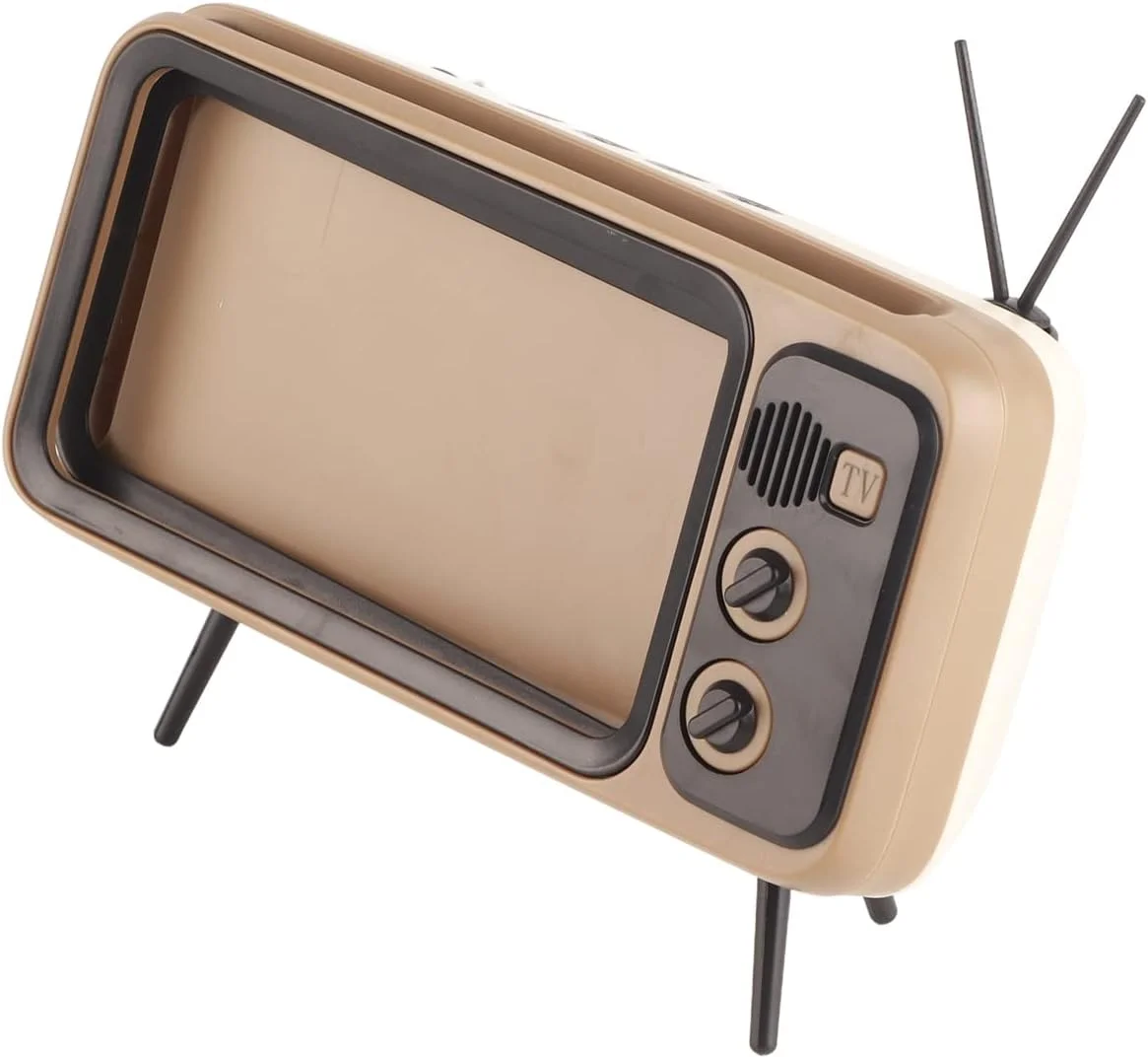 اسپیکر طرح تلویزیون قدیمی XUMIUZIY، بلندگو برای پایه تلفن همراه زیر 6 اینچ، اسپیکر استریو HD طرح تلویزیون قدیمی، قابل حمل (خاکستری)