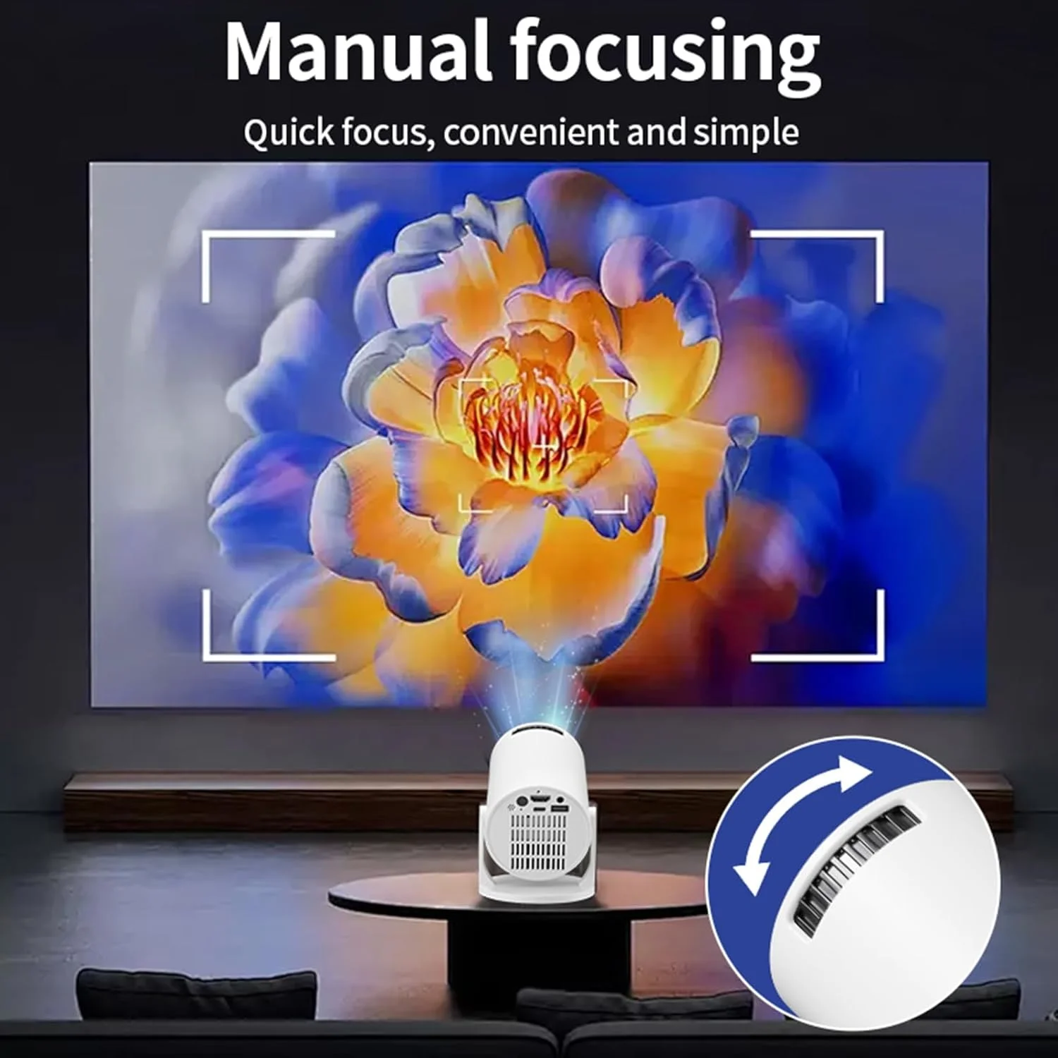 پروژکتور تلفن همراه کوچک، پروژکتور قابل حمل 1080P با Wi-Fi و بلوتوث، قابل تنظیم 270 درجه، تصحیح کیستون افقی خودکار، پروژکتورهای ویدئویی برای تلفن