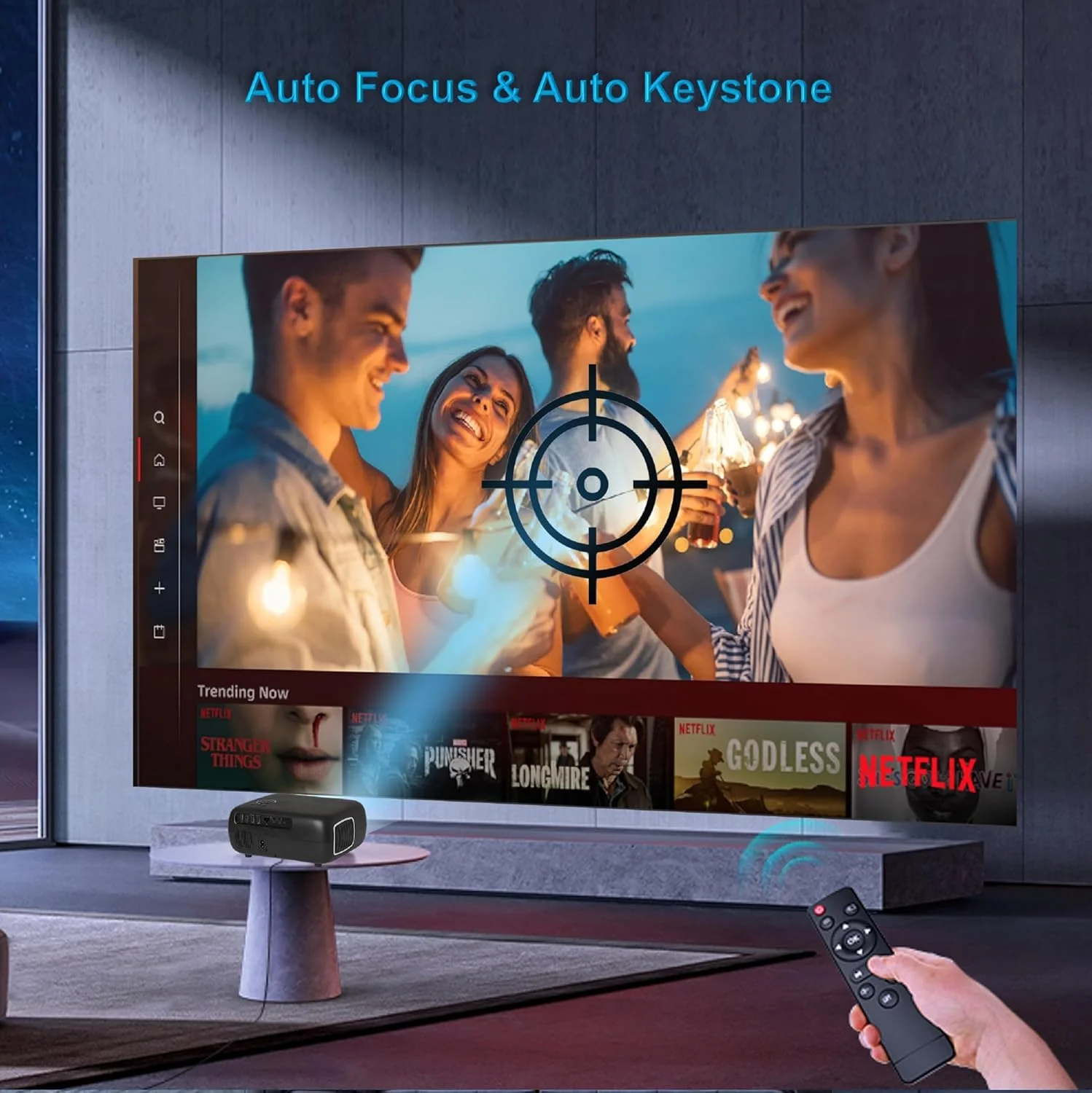 پروژکتور EGate • اتوماتیک و هوشمند • کیفیت اصلی 1080P Full HD WiFi بلوتوث • 12900 لومن پروژکتور فیلم قابل حمل در فضای باز • سازگار با لپ تاپ، تلفن هوشمند، تی وی استیک، PS5 • فوکوس خودکار، تراپزوئید خودکار