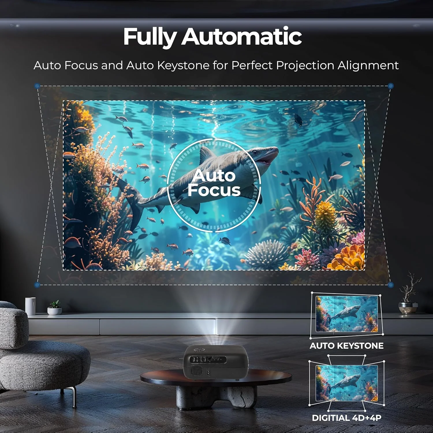 پروژکتور EGate • اتوماتیک و هوشمند • کیفیت اصلی 1080P Full HD WiFi بلوتوث • 12900 لومن پروژکتور فیلم قابل حمل در فضای باز • سازگار با لپ تاپ، تلفن هوشمند، تی وی استیک، PS5 • فوکوس خودکار، تراپزوئید خودکار