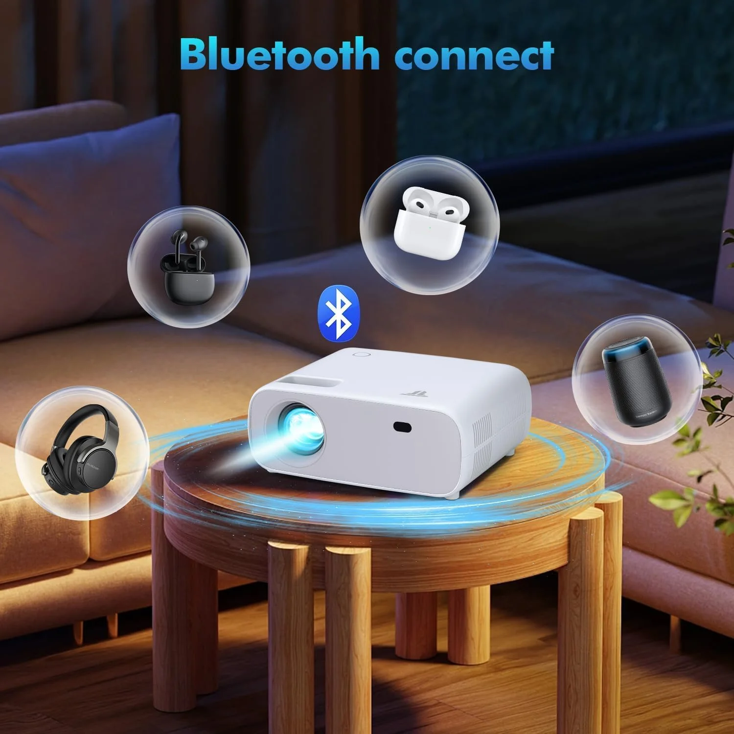 پروژکتور با وای فای و بلوتوث، 500 انسی، پروژکتور 1080P واقعی، پروژکتور قابل حمل مناسب فضای باز، مینی پروژکتور فیلم سازگار با iOS/Android/HDMI/ تی وی استیک