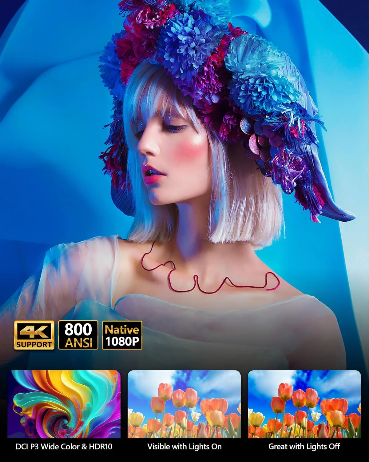 پروژکتور 4K با وای فای 5G و بلوتوث، کیفیت اصلی 1080P Ultra HD با سیستم عامل هوشمند اندروید داخلی، سازگار با نتفلیکس/یوتیوب/پرایم ویدیو، 800ANSI لومن بالا مناسب سینمای خانگی و فضای باز، HDMI USB AV,RJ45 پروژکتور 4K با وای فای 5G و بلوتوث، کیفیت اصلی 1080P Ultra HD با سیستم عامل هوشمند اندروید داخلی، سازگار با نتفلیکس/یوتیوب/پرایم ویدیو، 800ANSI لومن بالا مناسب سینمای خانگی و فضای باز، HDMI USB AV,RJ45