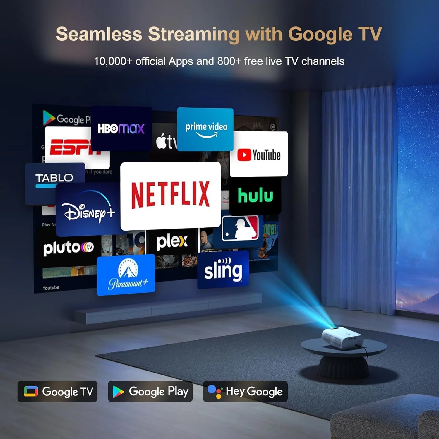 پروژکتور هوشمند GoogIe TV با WiFi و بلوتوث، پروژکتور کوچک قابل حمل Goiaey C26، برنامه های پخش رسمی داخلی، GoogIe Voice، DoIby Audio، زوم Native 1080P با پشتیبانی از 4K Movie Proyector پروژکتور هوشمند GoogIe TV با WiFi و بلوتوث، پروژکتور کوچک قابل حمل Goiaey C26، برنامه های پخش رسمی داخلی، GoogIe Voice، DoIby Audio، زوم Native 1080P با پشتیبانی از 4K Movie Proyector