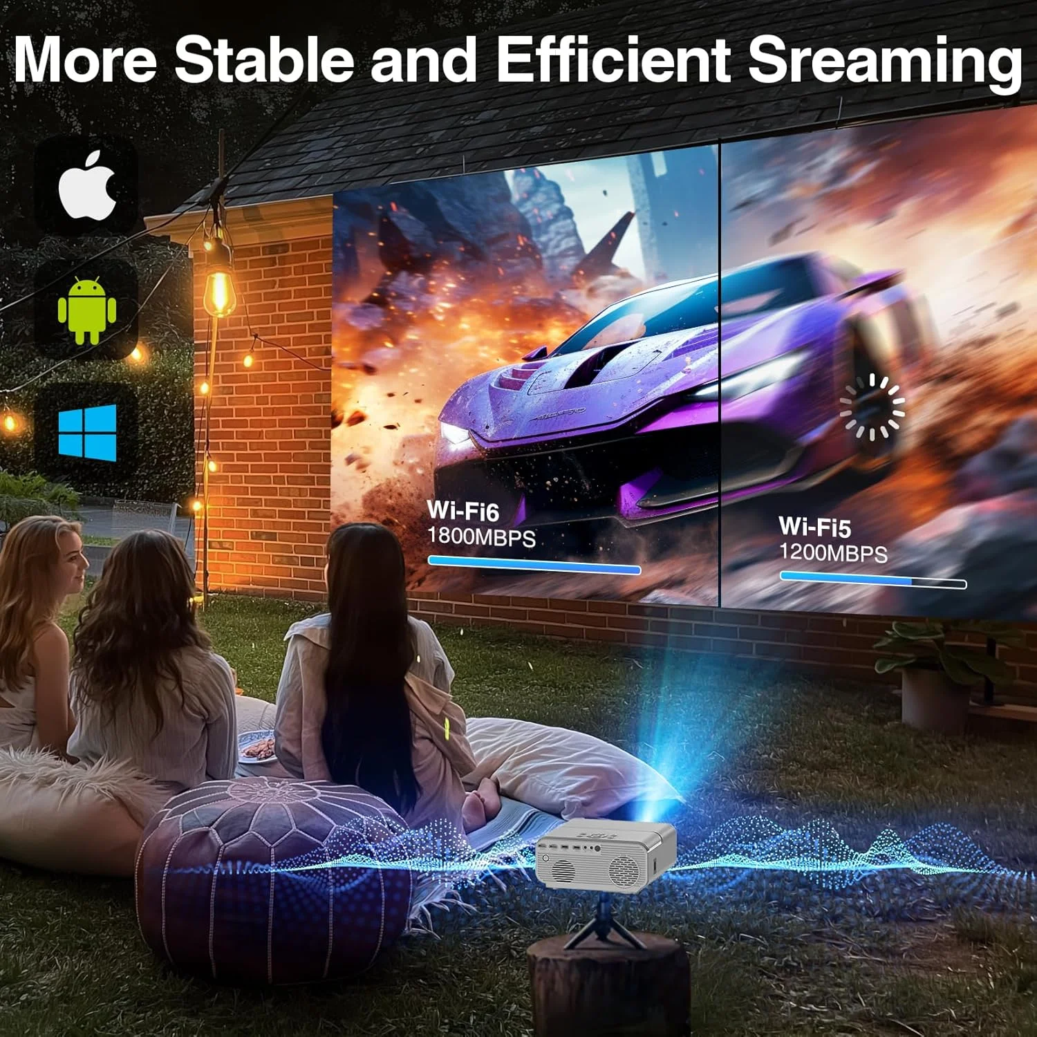 پروژکتور با فوکوس خودکار/پشتیبانی از 4K، پروژکتور فیلم 700ANSI Native 1080P مناسب فضای باز با فوکوس خودکار/4P6D Keystone/بزرگنمایی 50٪/PPT، پروژکتور قابل حمل DBPOWER برای iOS/Android/TV Stick