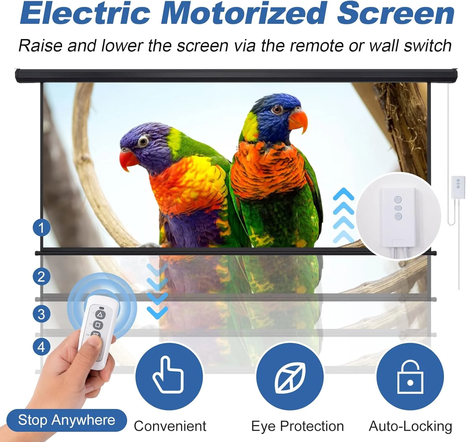 پرده نمایش پروژکتور 120 اینچی موتوری 4:3 HD با قابلیت جمع شدن برقی با کنترل از راه دور، پرده نمایش اتوماتیک مشکی جمع شونده قابل نصب روی دیوار و سقف برای فیلم، مناسب فضای باز و داخل