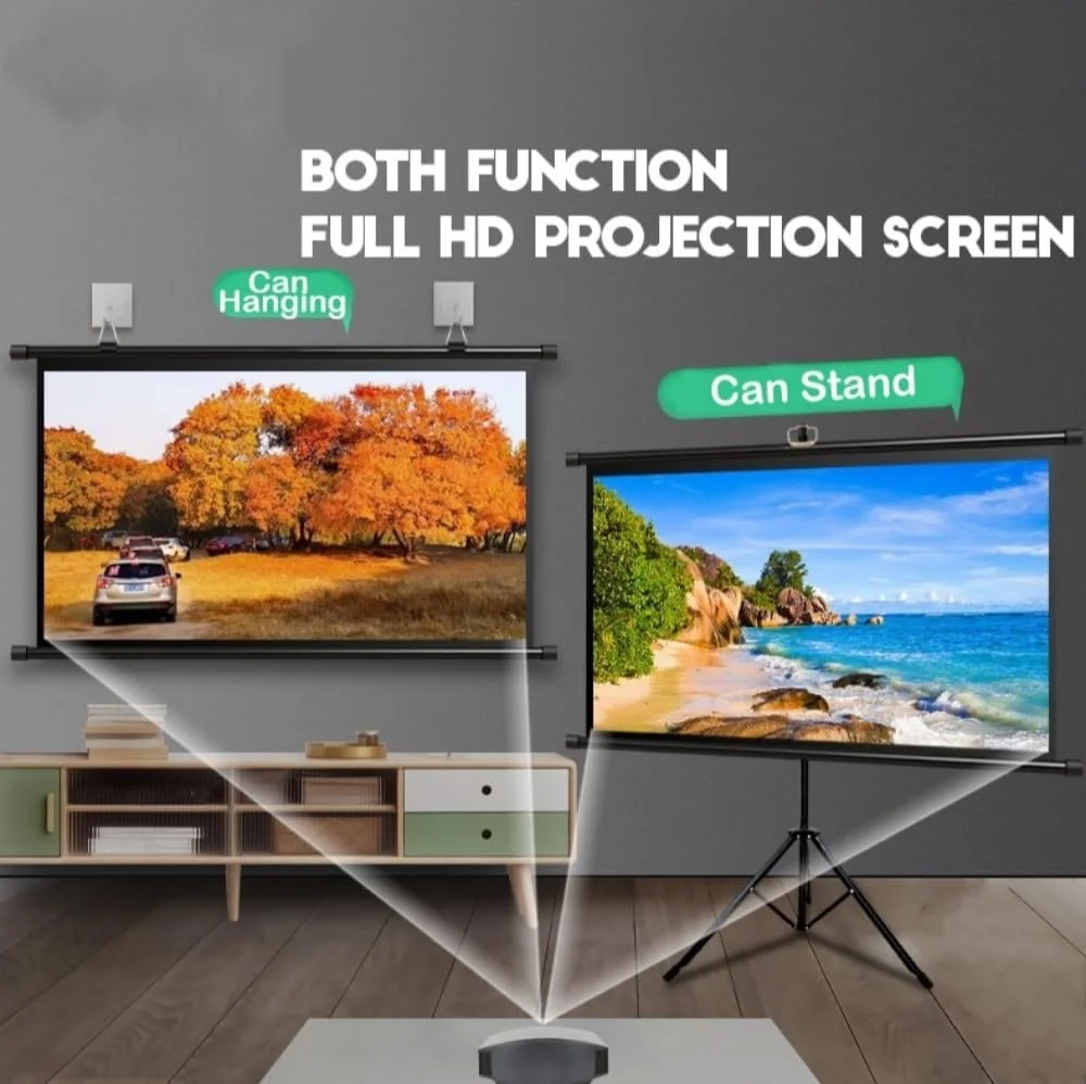 پرده نمایش پروژکتور 2 در 1، 84 اینچ، 16:9، قابل حمل با پایه سه پایه و کیف حمل، مناسب برای سینمای خانگی داخلی و خارجی، حیاط خلوت و مسافرت