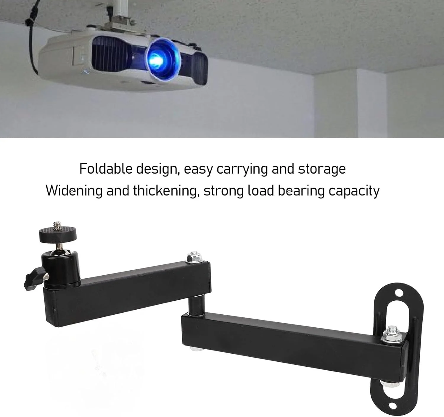 پایه پروژکتور دیواری قابل تنظیم با طراحی تاشو، چرخش 360 درجه، جنس آهن فولادی - برای پروژکتور، دوربین و دستگاه