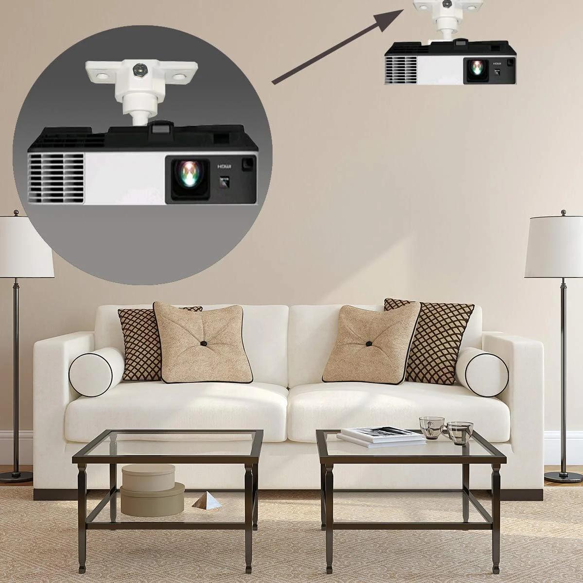 پایه پروژکتور با قابلیت تنظیم زاویه، نگهدارنده دوربین با قابلیت تنظیم زاویه، آویز پروژکتور با تحمل وزن 5 کیلوگرم، طول 20 سانتی متر، پیچ نصب 1/4، پایه پروژکتور دیواری برای دفتر و منزل