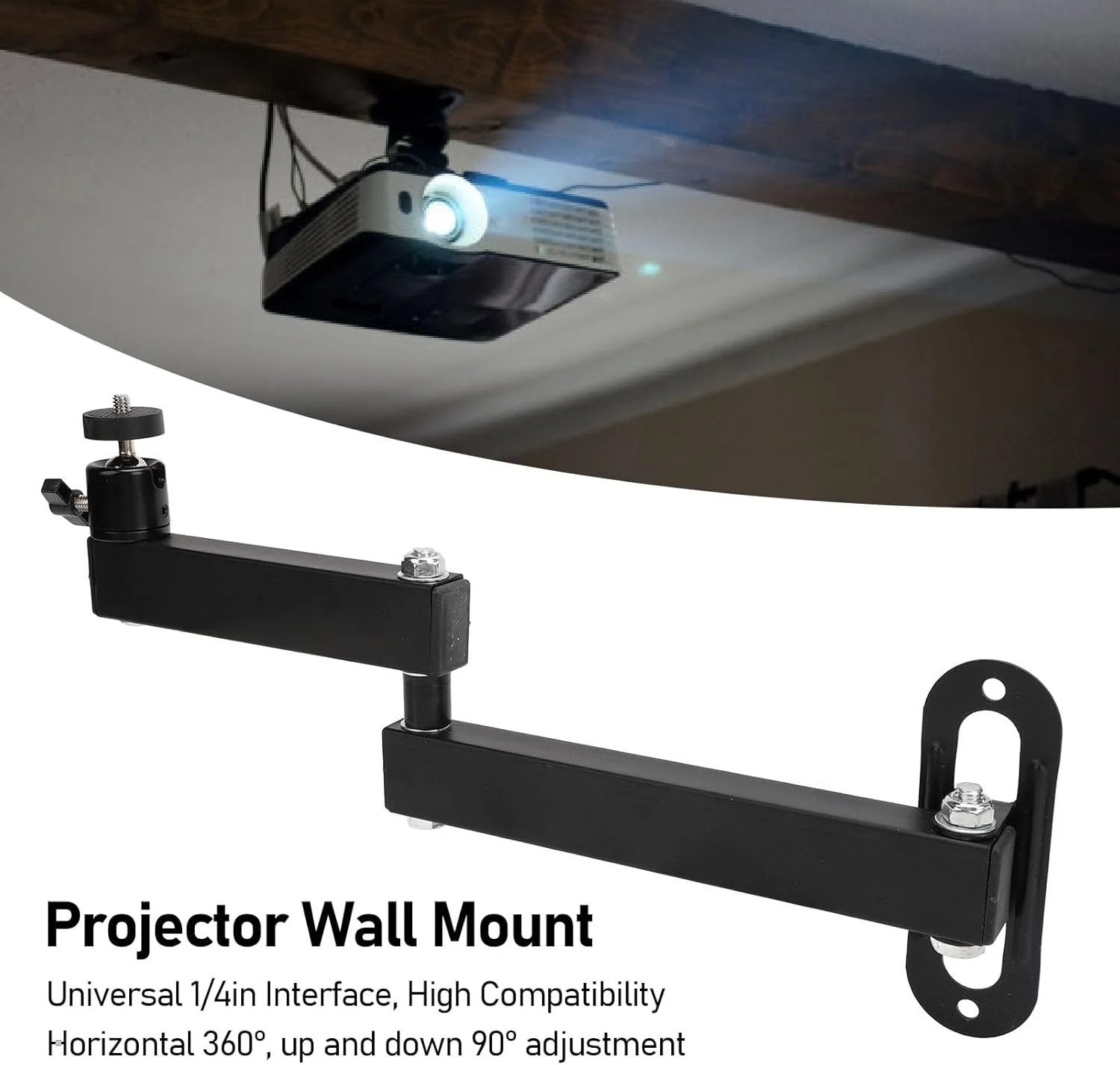 پایه پروژکتور دیواری قابل تنظیم با طراحی تاشو، چرخش 360 درجه، جنس آهن فولادی - برای پروژکتور، دوربین و دستگاه