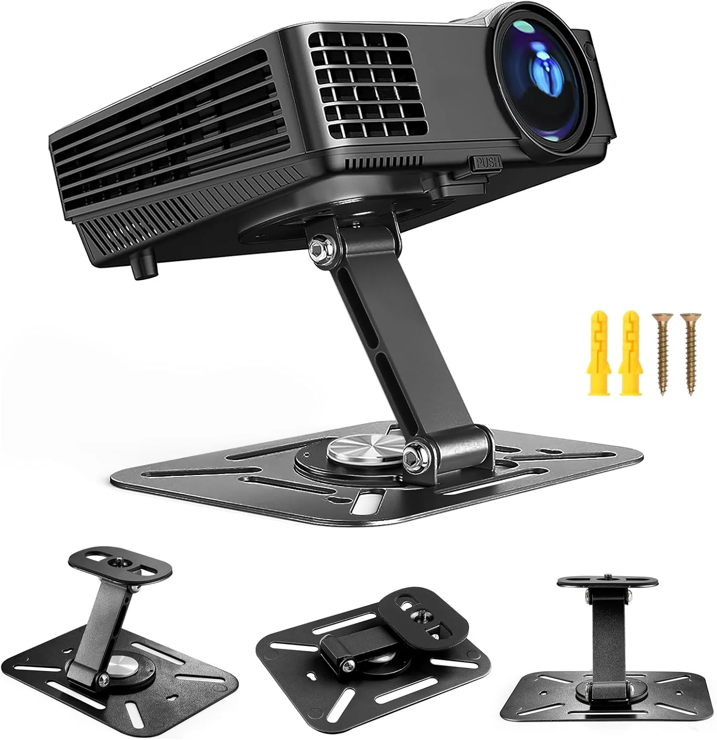 پایه رومیزی پروژکتور AHRLIC، براکت فلزی تاشو با قابلیت چرخش 360 درجه، پایه پروژکتور قابل حمل و با قابلیت تنظیم ارتفاع و زاویه برای نصب روی میز/دیوار/سقف (مشکی)