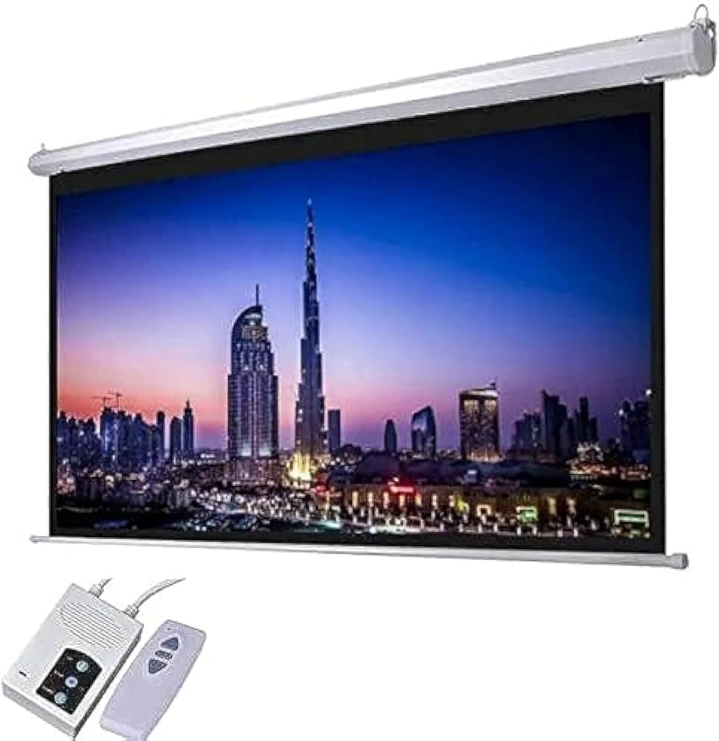 پرده نمایش برقی 120 اینچ آلفا (240x180 سانتی متر) با ریموت RF، نسبت تصویر 4:3، پارچه HD، موتور لوله ای