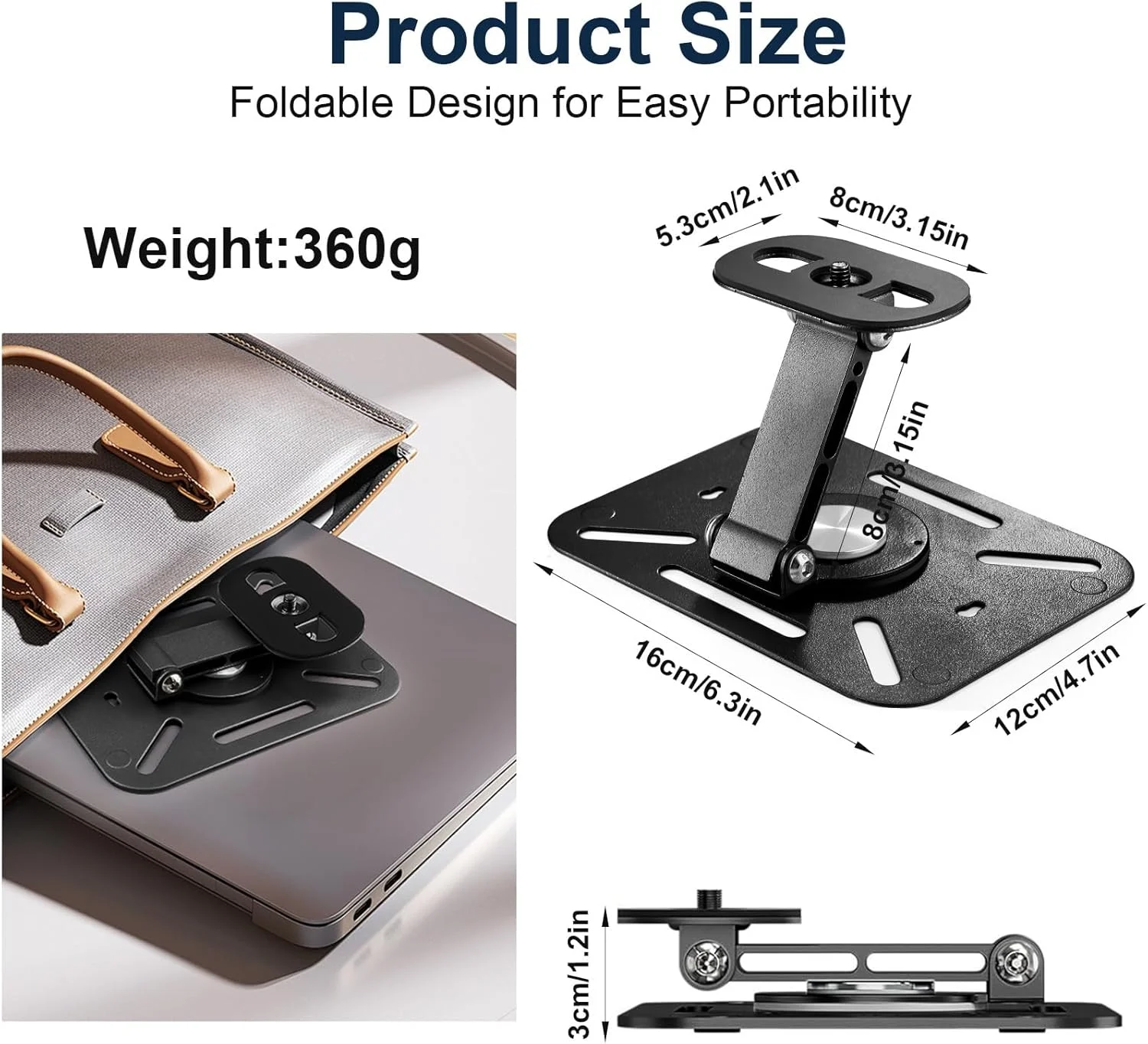 پایه رومیزی پروژکتور AHRLIC، براکت فلزی تاشو با قابلیت چرخش 360 درجه، پایه پروژکتور قابل حمل و با قابلیت تنظیم ارتفاع و زاویه برای نصب روی میز/دیوار/سقف (مشکی)