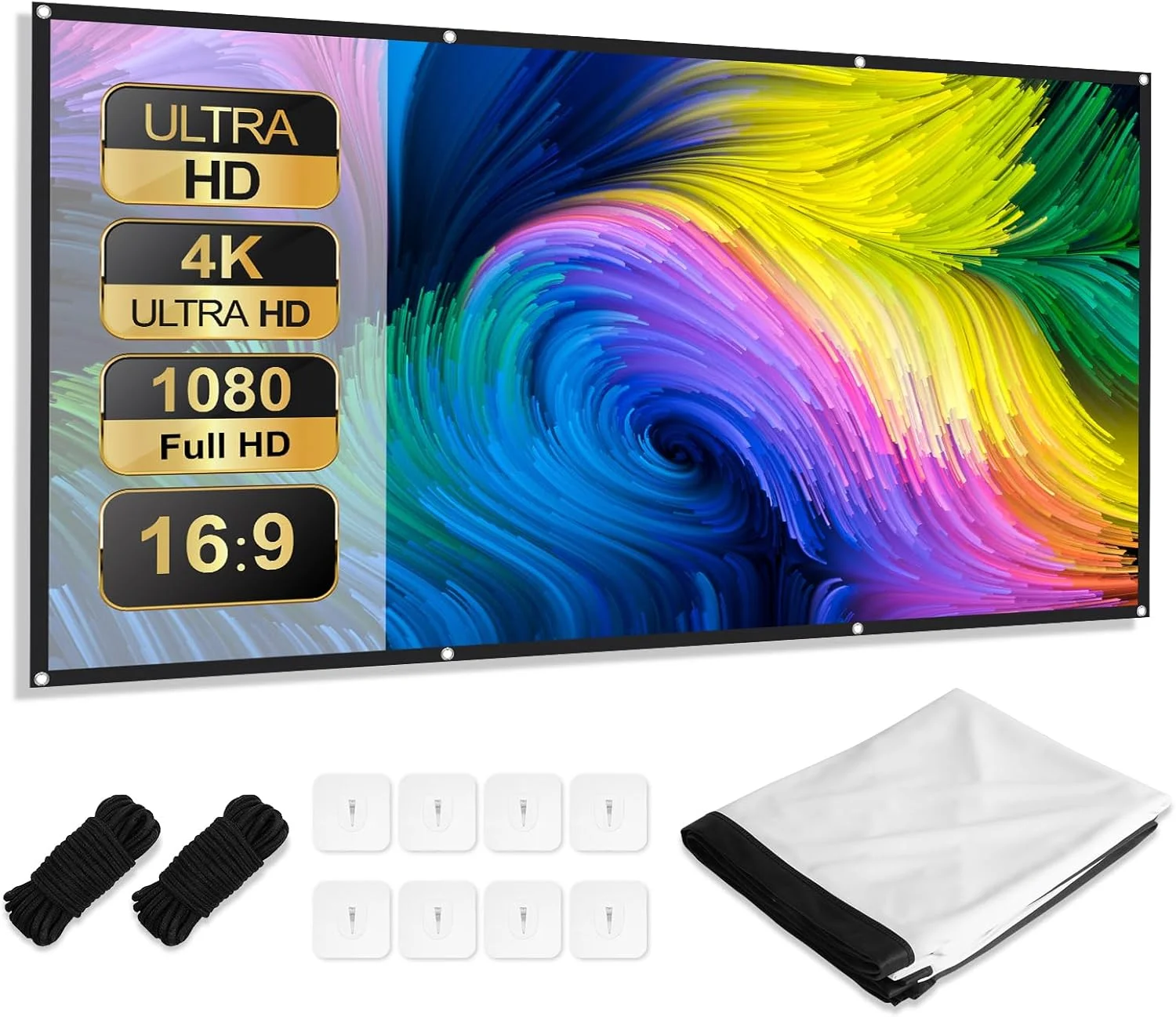 پرده نمایش پروژکتور AiQInu سایز 84 اینچ، نسبت تصویر 16:9 HD، ضد چروک و تاشو، پرده نمایش قابل حمل برای سینمای خانگی، جلسات و فضای باز، خانه و مدرسه