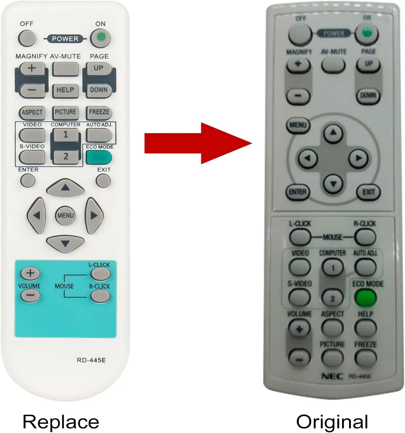 ریموت کنترل جایگزین ALLIMITY RD-445E مناسب برای پروژکتورهای NEC مدل RD445E ریموت 7N900901 LT180 NP300 NP510WS NP305 NP600S NP310 VT480 NP310G NP400 NP400G NP610G NP510WSG