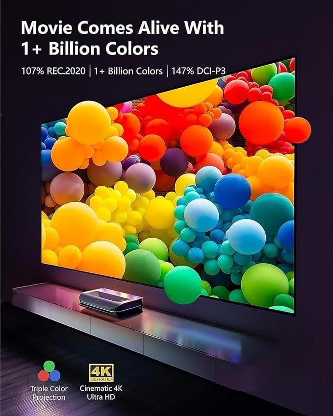 صفحه نمایش کریستال PET ALR با قابلیت رد نور محیطی 150 اینچی برای پروژکتورهای UST با پرتاب فوق العاده کوتاه، قاب فوق العاده نازک با نسبت 16:9، مناسب برای شیائومی، AWOL VISION و سایر پروژکتورهای لیزری